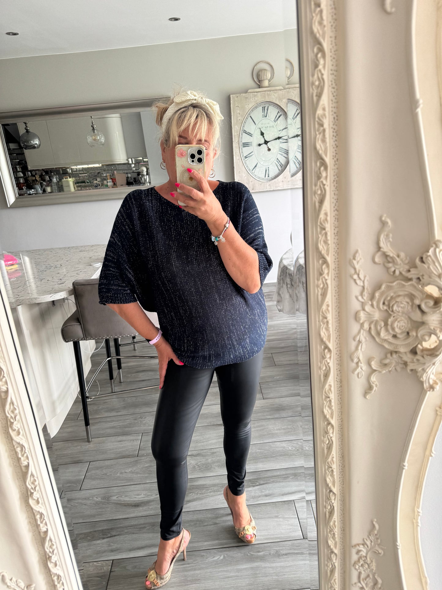 Arabella lightweight batwing jumper with silver fleck and daisies on the back