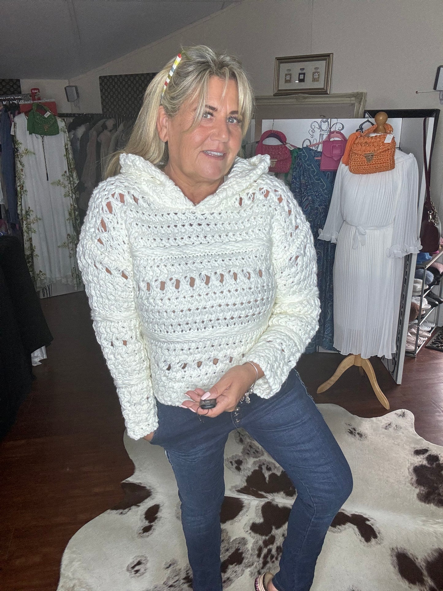 Mia Crochet Thick Knit Hoodie Jumper