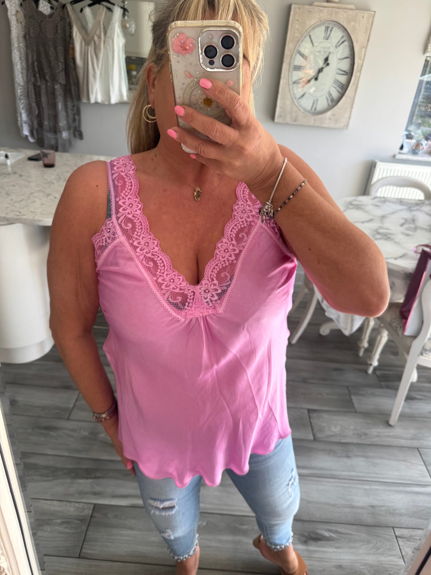 Hallie Satin Lace Trim Vest