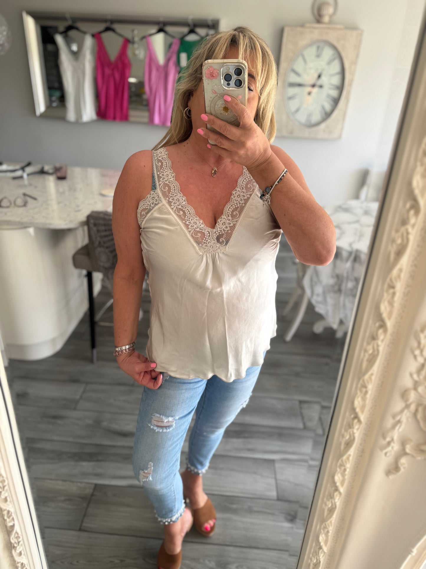 Hallie Satin Lace Trim Vest