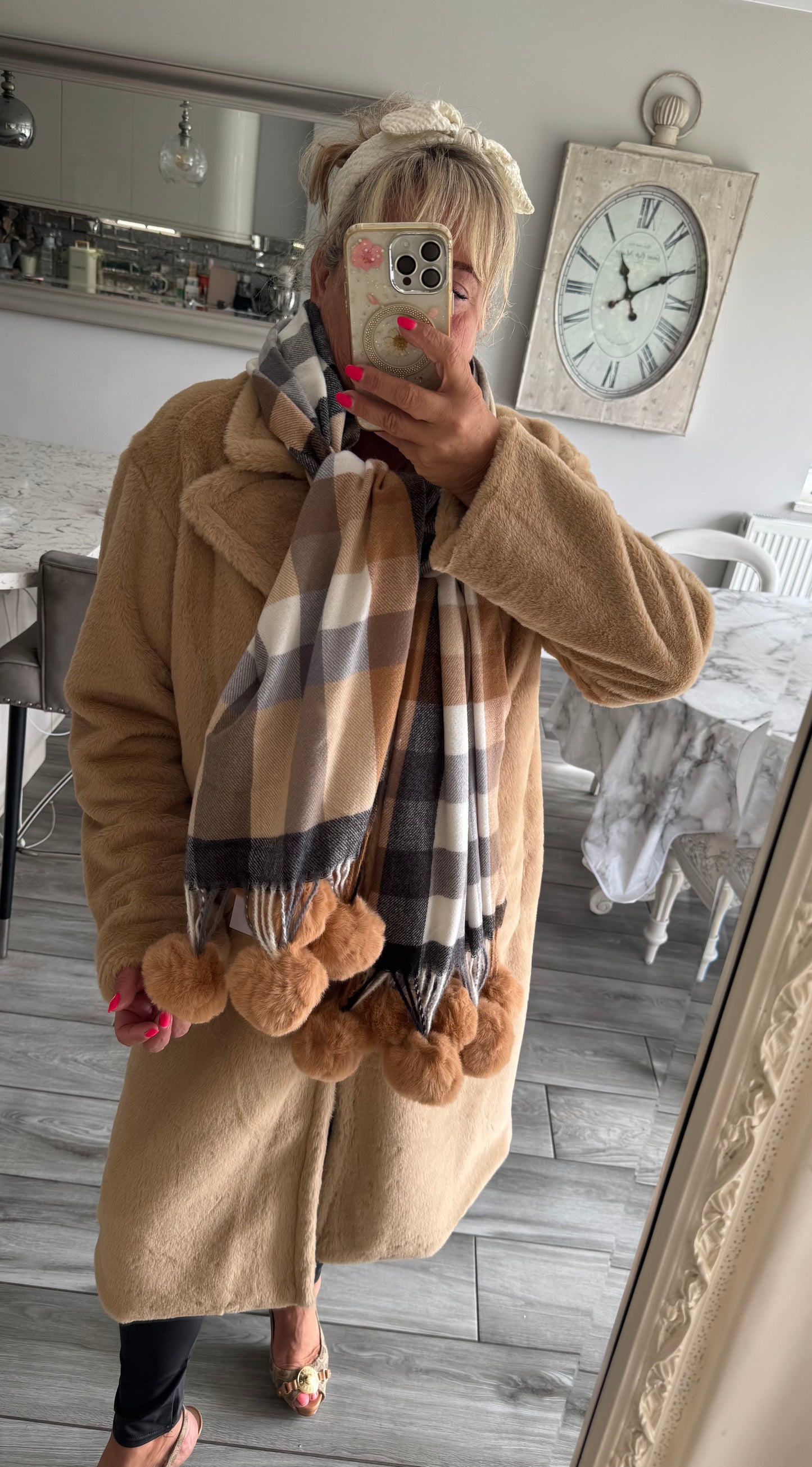 Robyn checked luxury bobble scarf by Alex Max