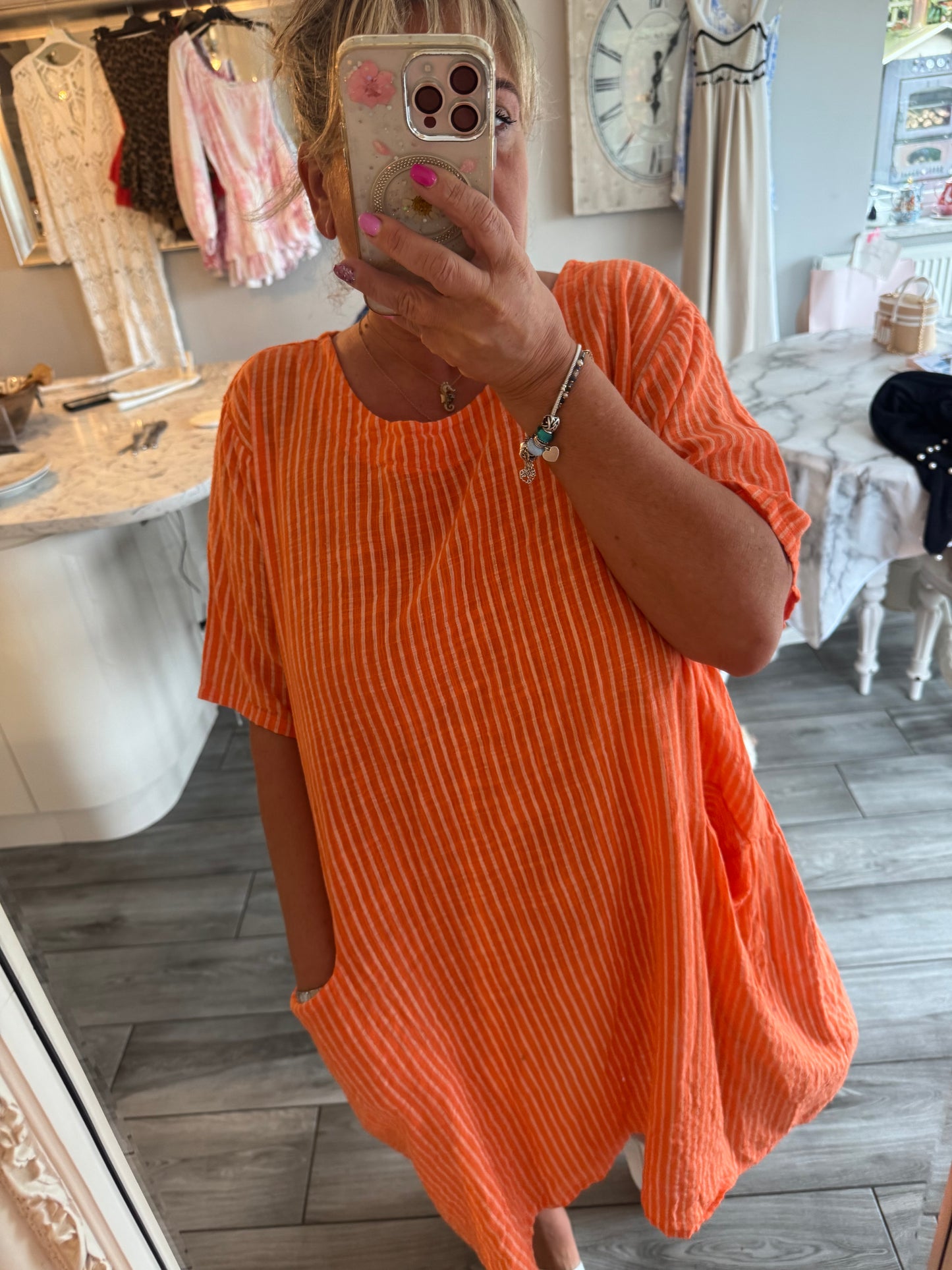 Pina 100% Cotton pinstripe dress with pockets