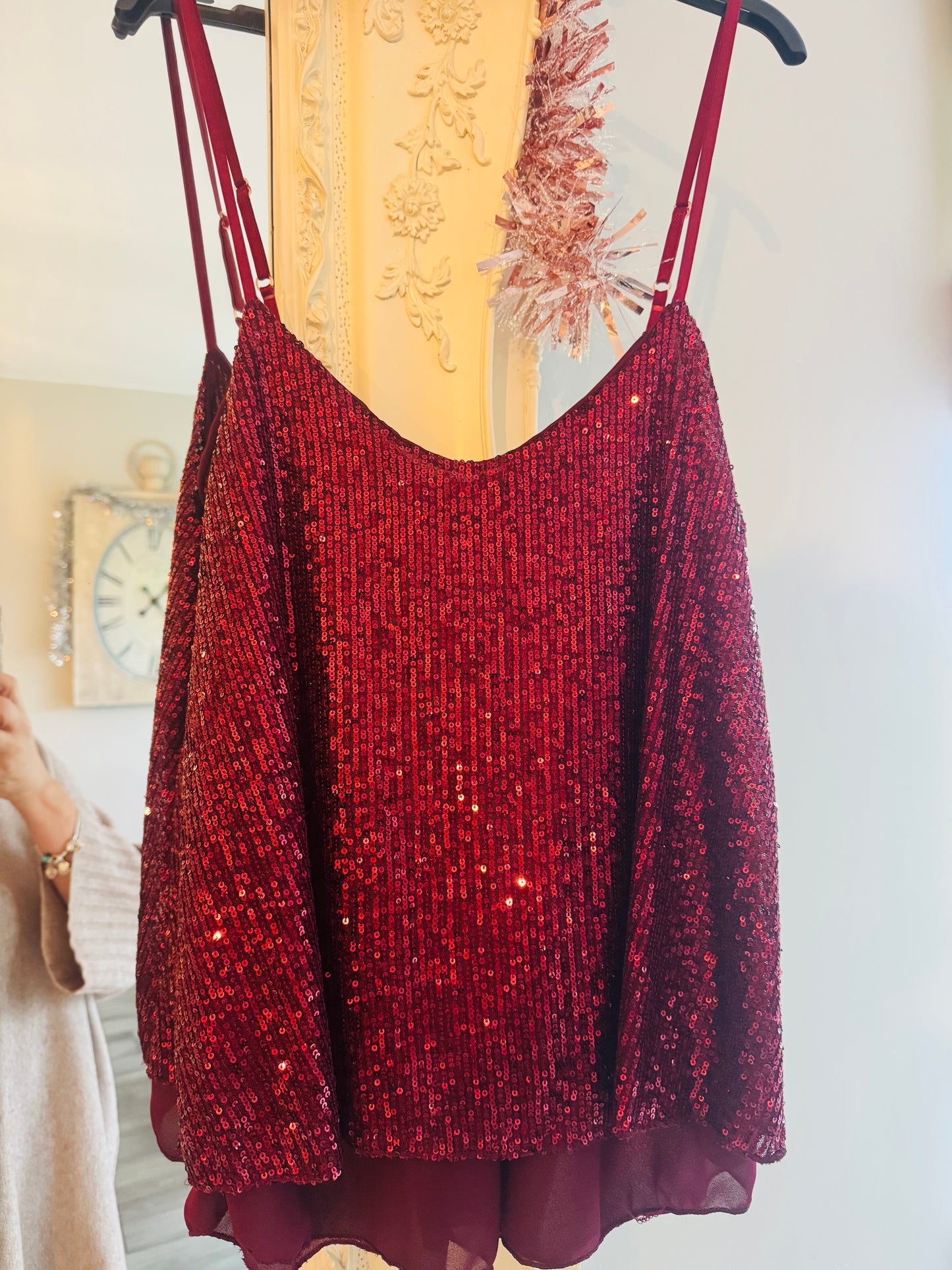 Simmi sequin vest top with chiffon detail trim