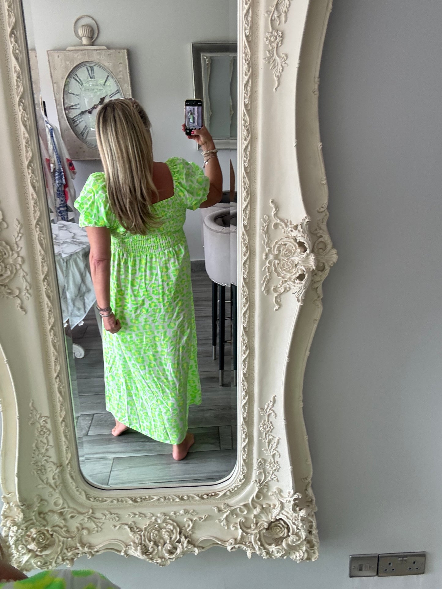 Aurora neon leopard print dress Shirred bust line