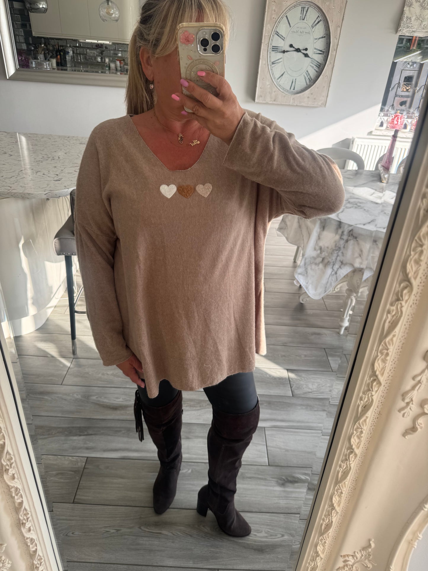 Paula oversize super soft top/lightweight jumper with 3 hearts design