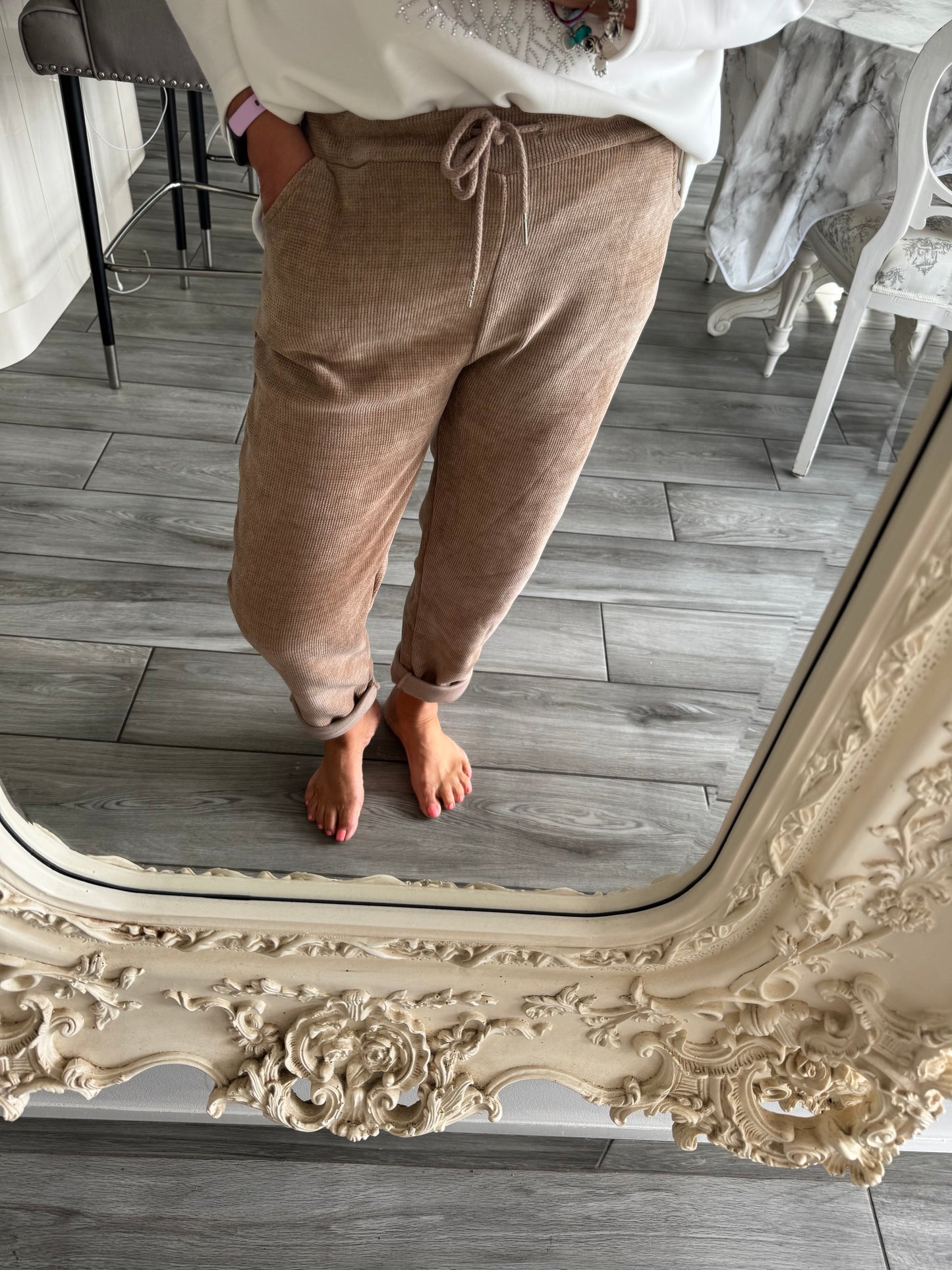 Eliza chenille corduroy drawstring waist relax fit trousers