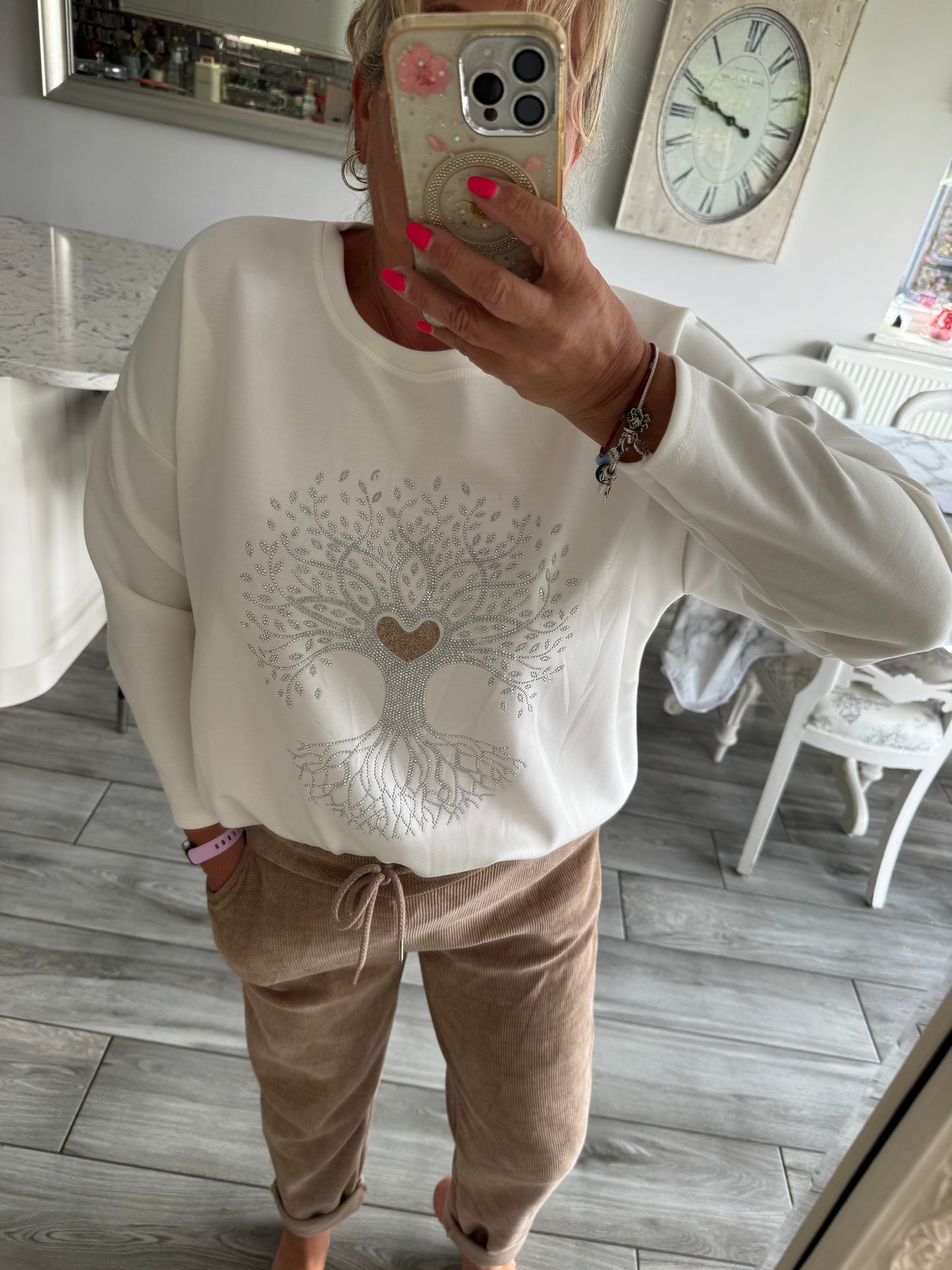Lottie lightweight soft sweatshirt with tree of life embellishments on front