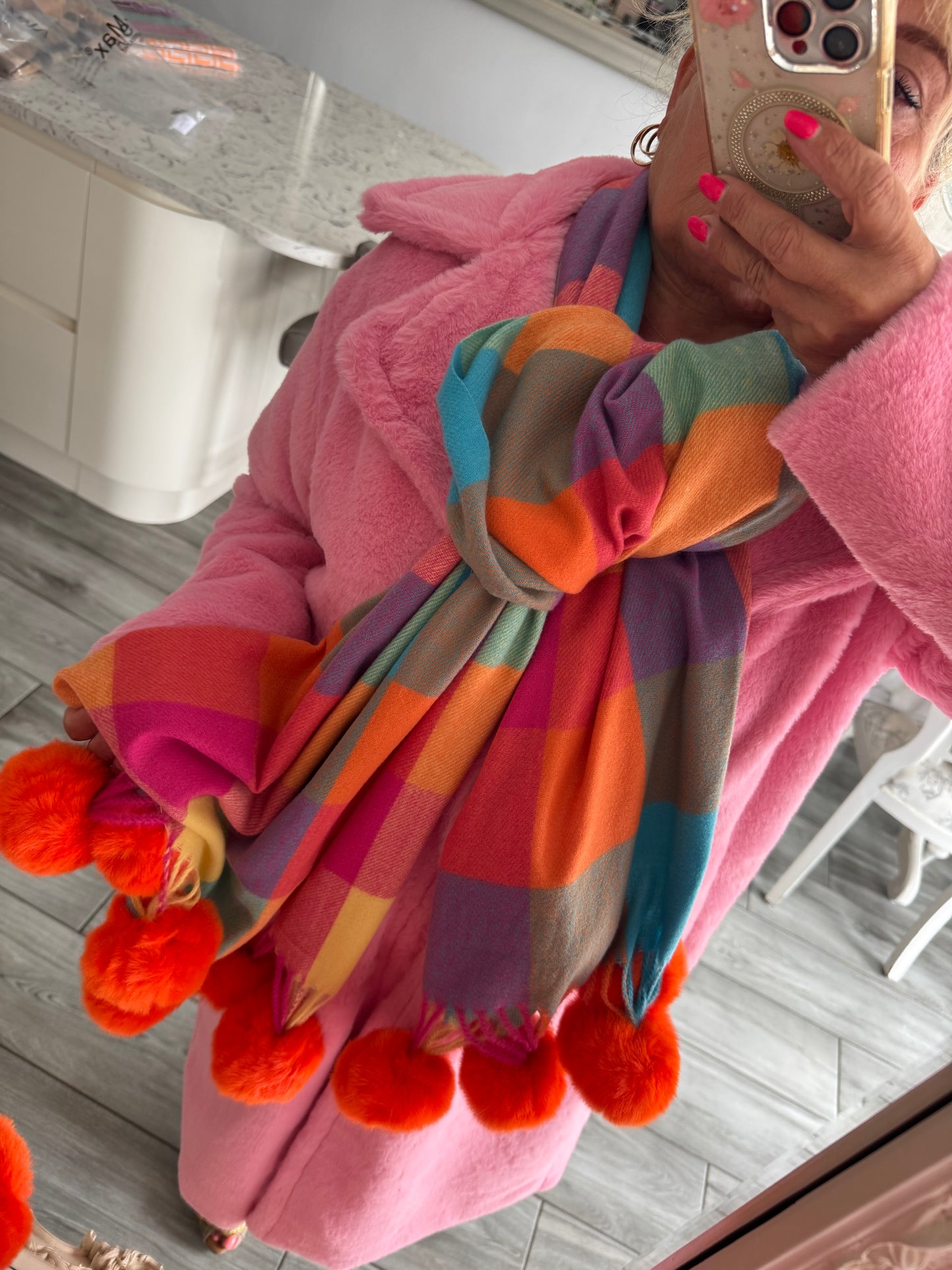Robyn checked luxury bobble scarf by Alex Max