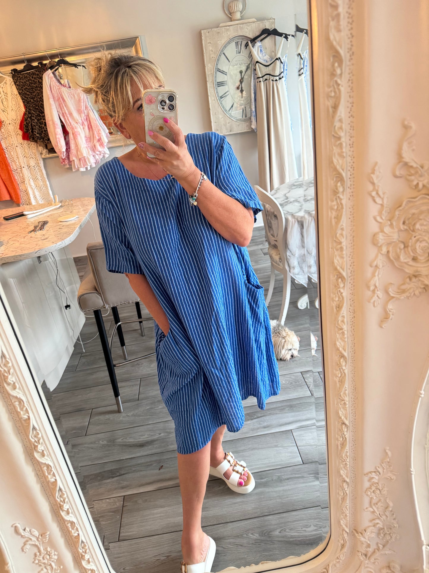 Pina 100% Cotton pinstripe dress with pockets
