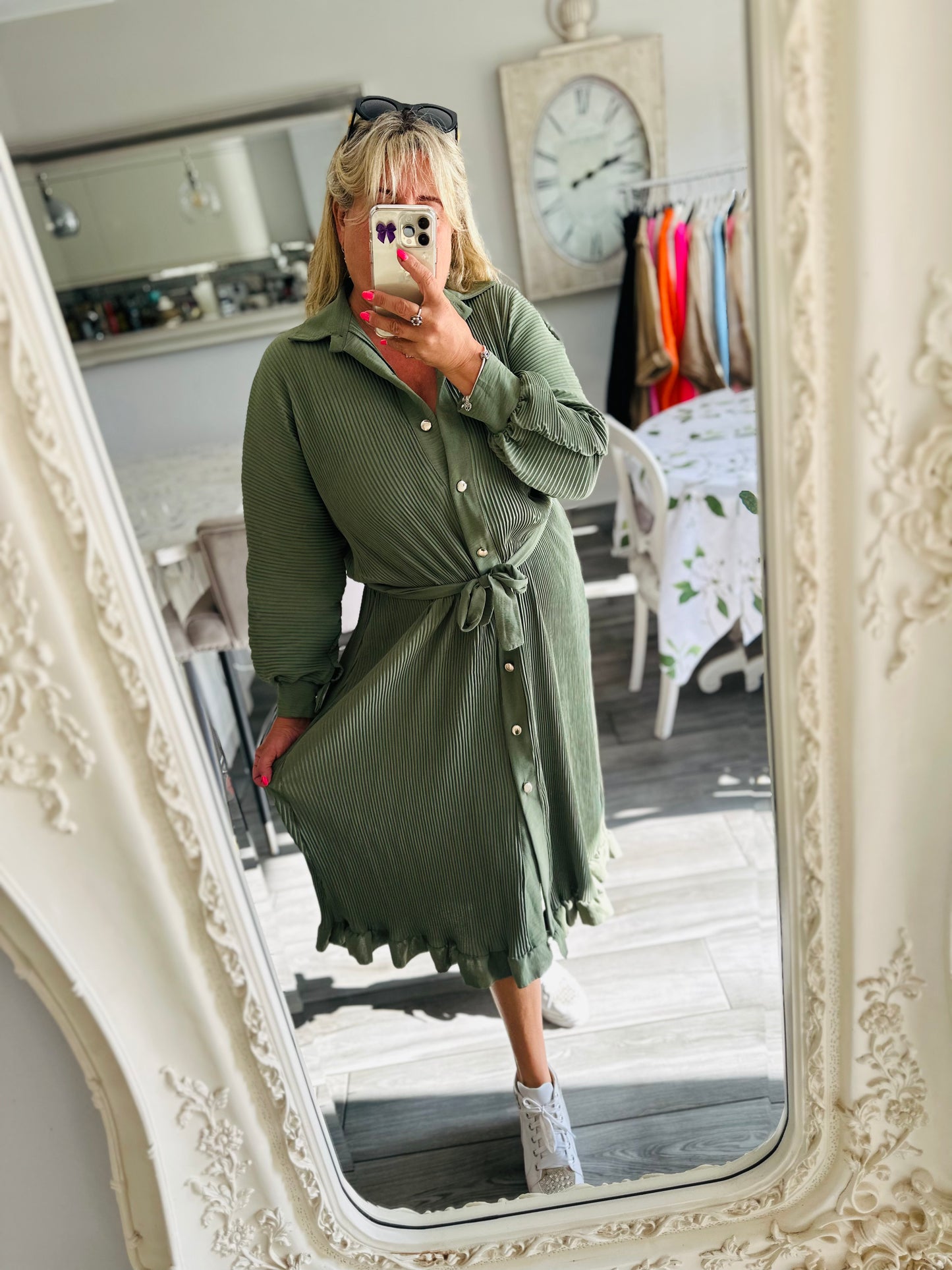 Peggy Plisse Midi Dress