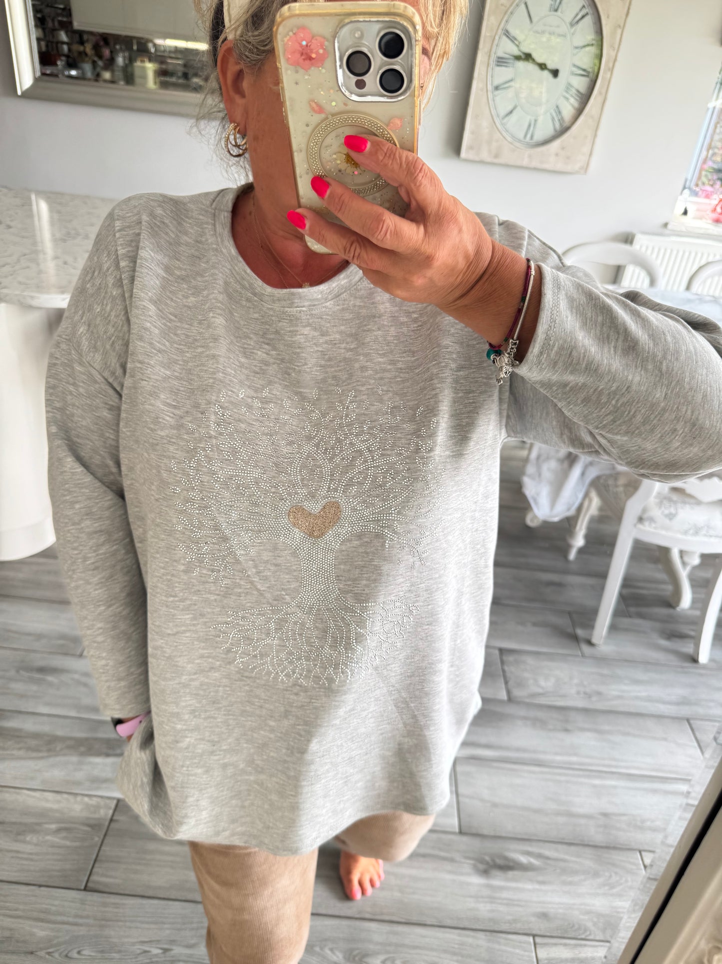 Lottie lightweight soft sweatshirt with tree of life embellishments on front