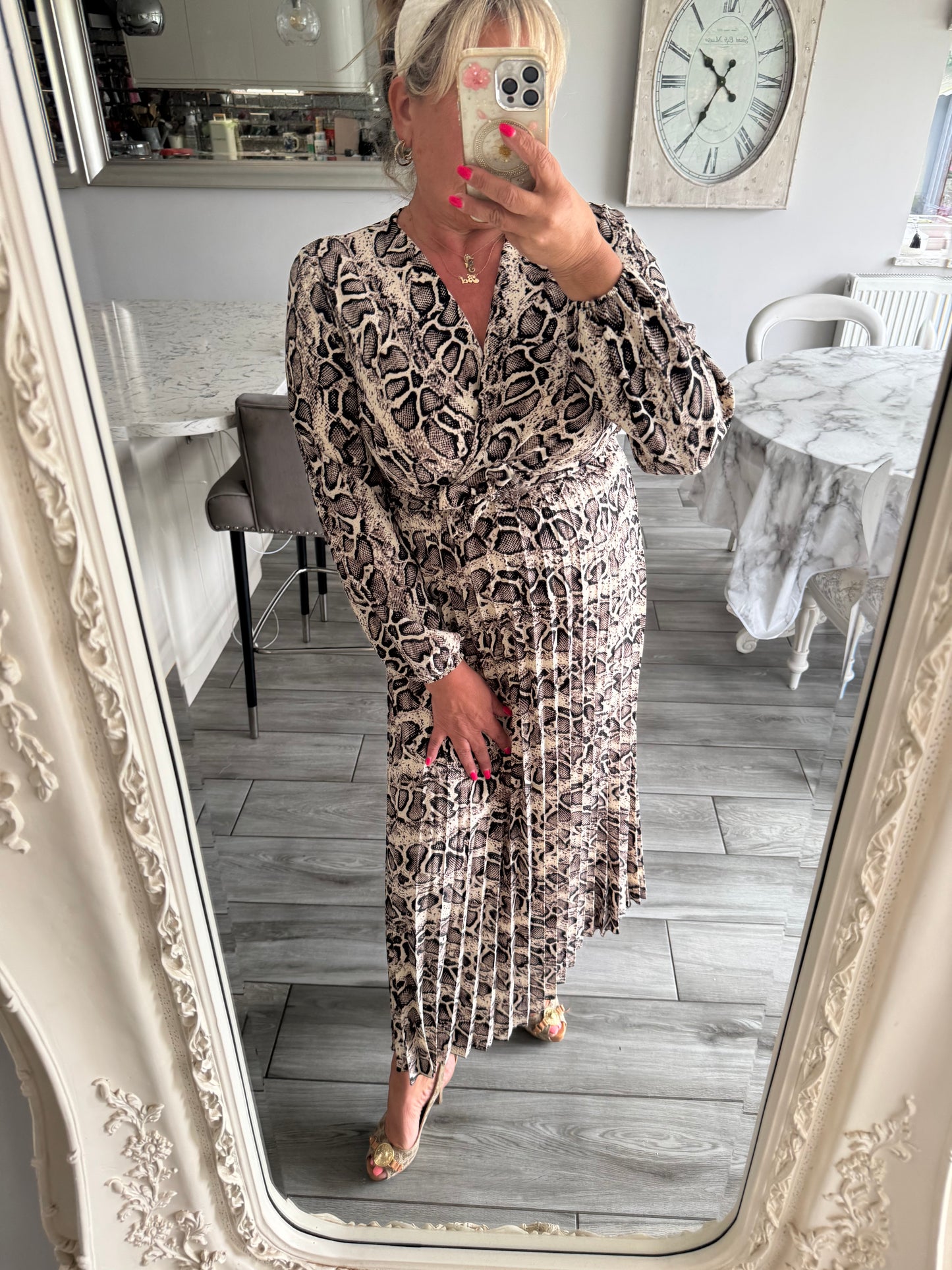 Charlotte wrap dress with plisse skirt