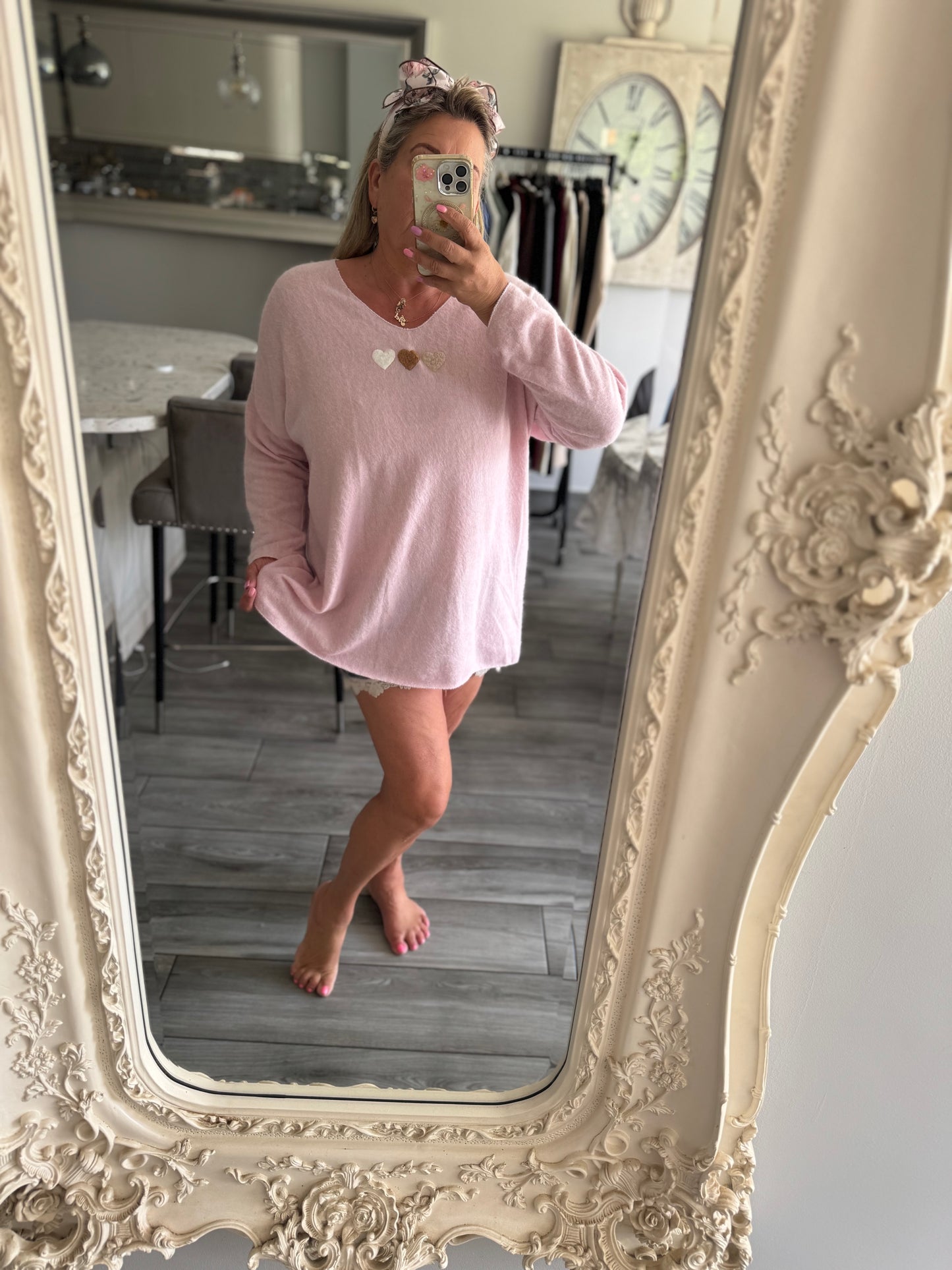 Paula oversize super soft top/lightweight jumper with 3 hearts design
