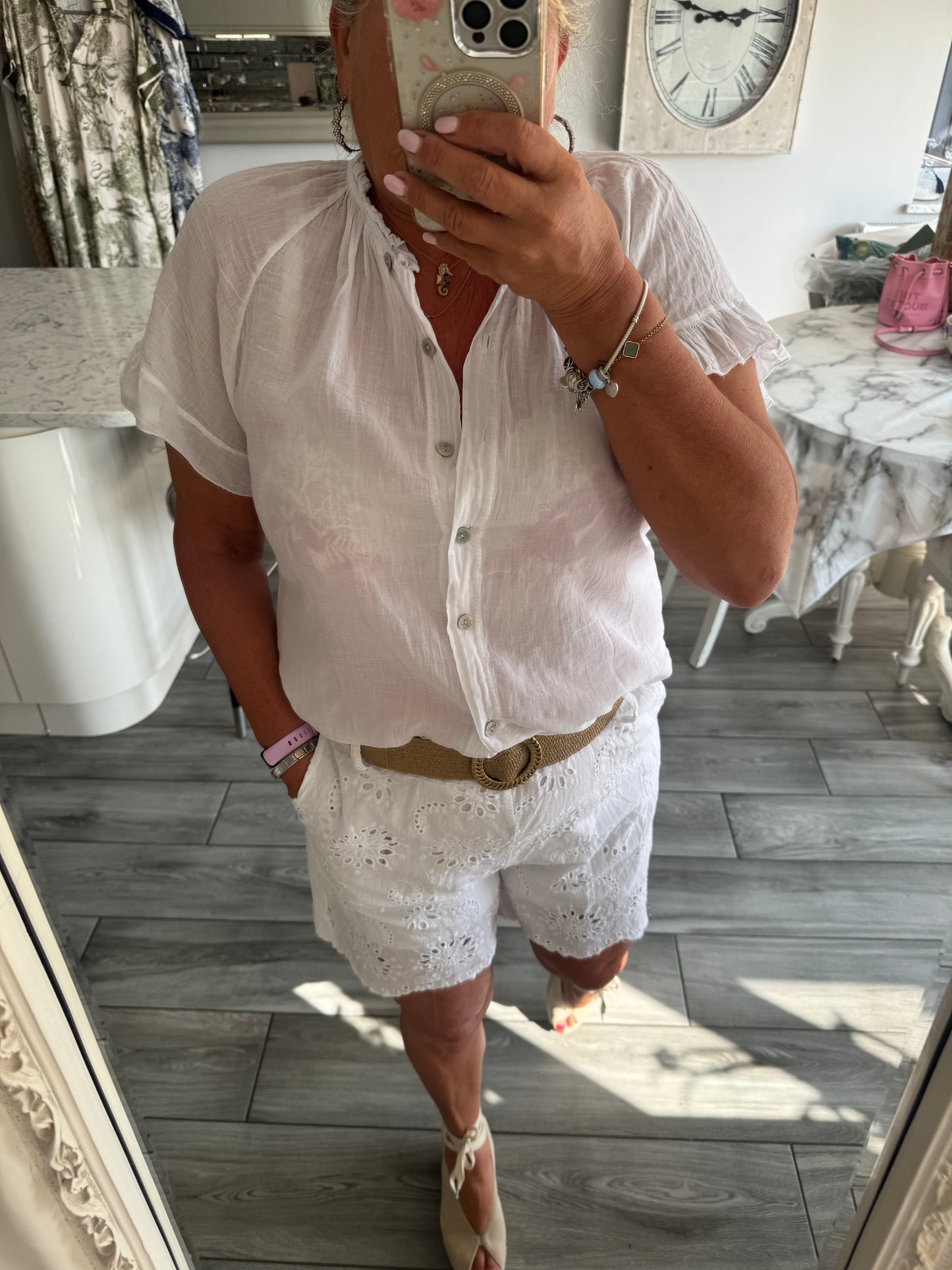 June Broderie anglaise shorts with belt