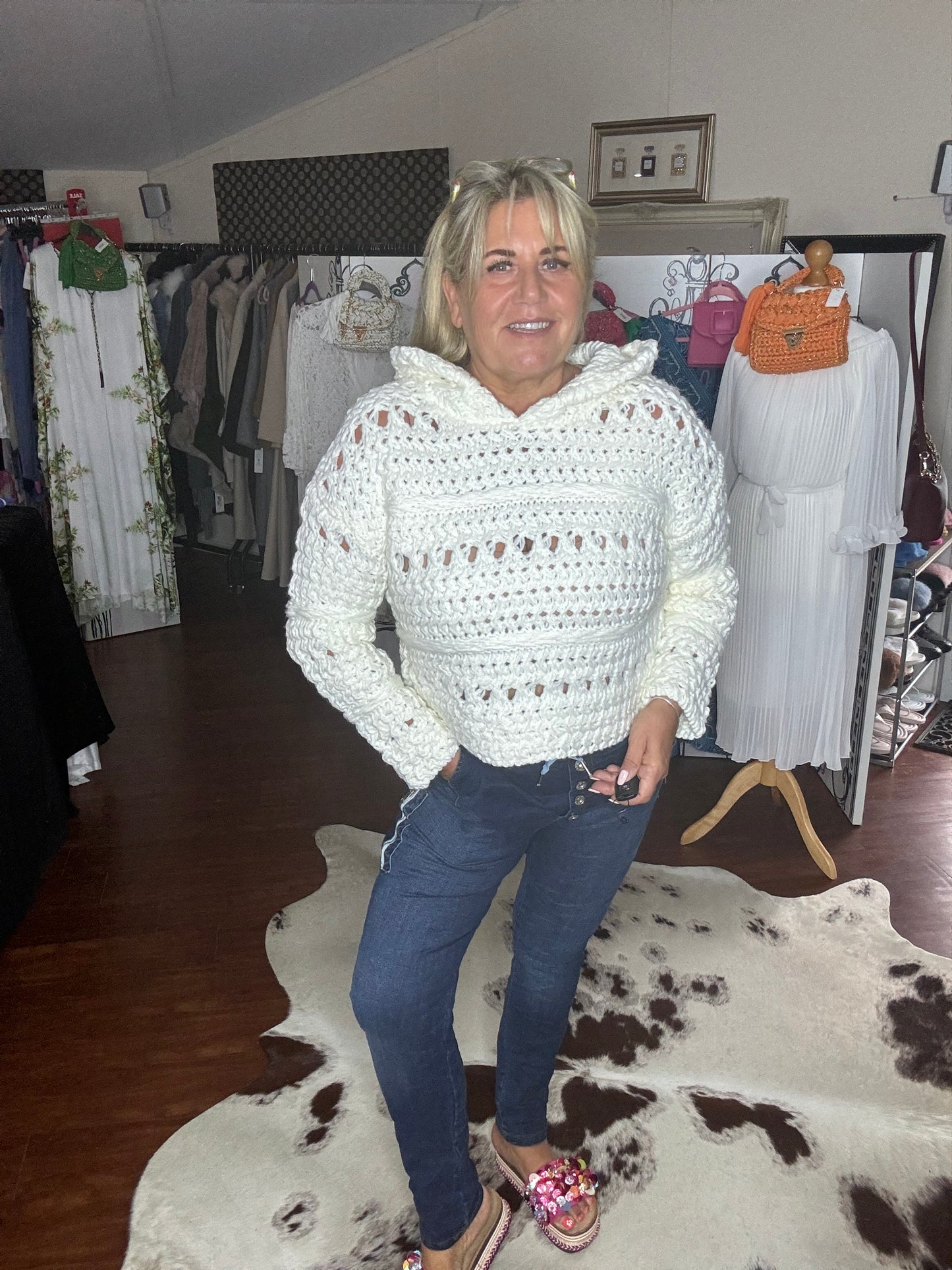 Mia Crochet Thick Knit Hoodie Jumper