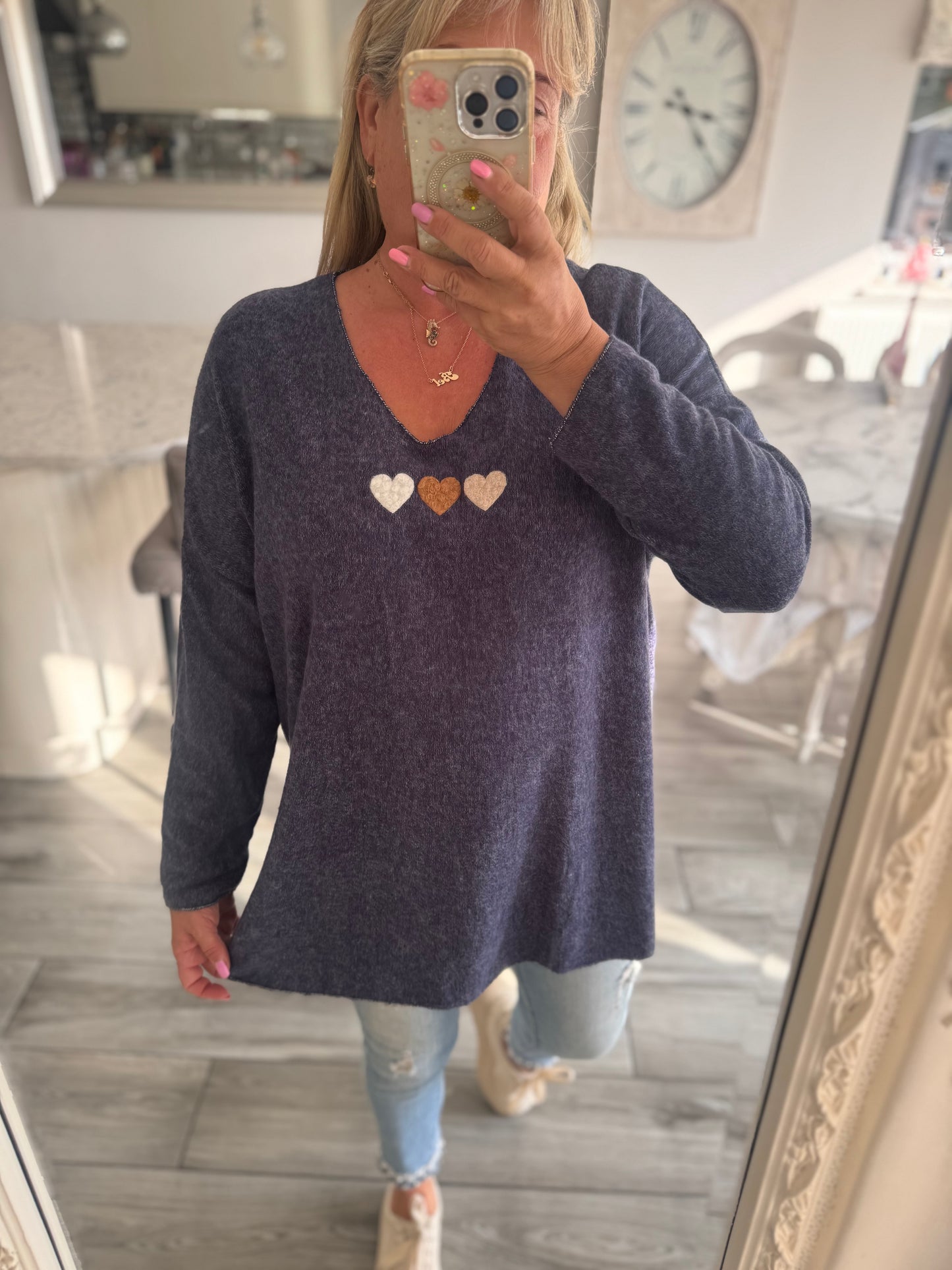 Paula oversize super soft top/lightweight jumper with 3 hearts design