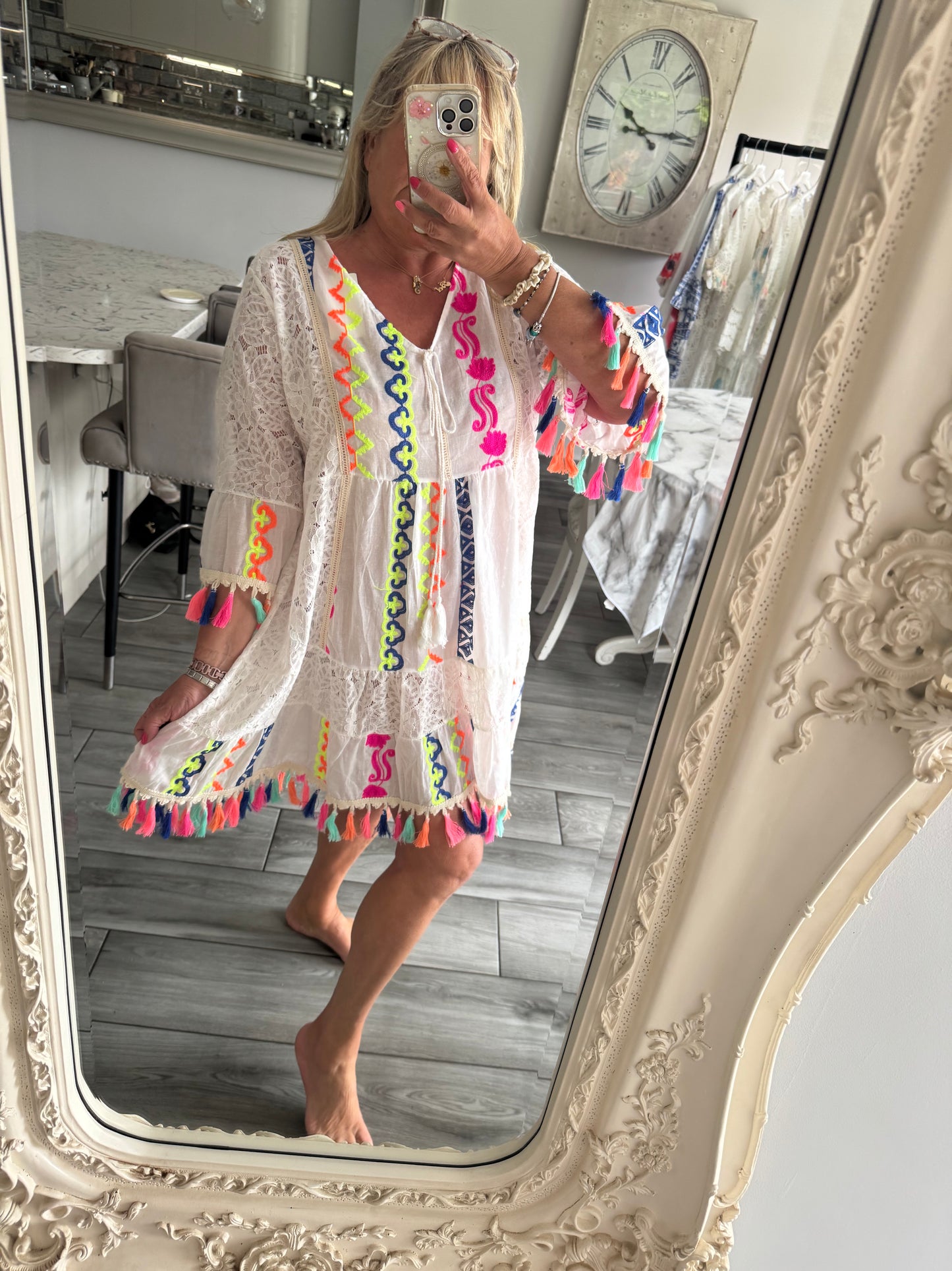 Bodhi neon lace tassel dress