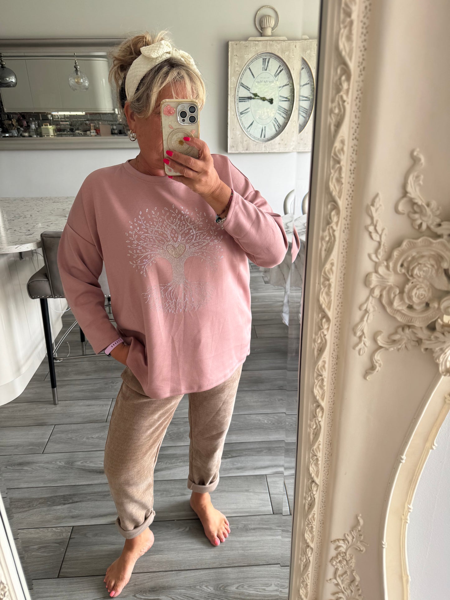 Lottie lightweight soft sweatshirt with tree of life embellishments on front