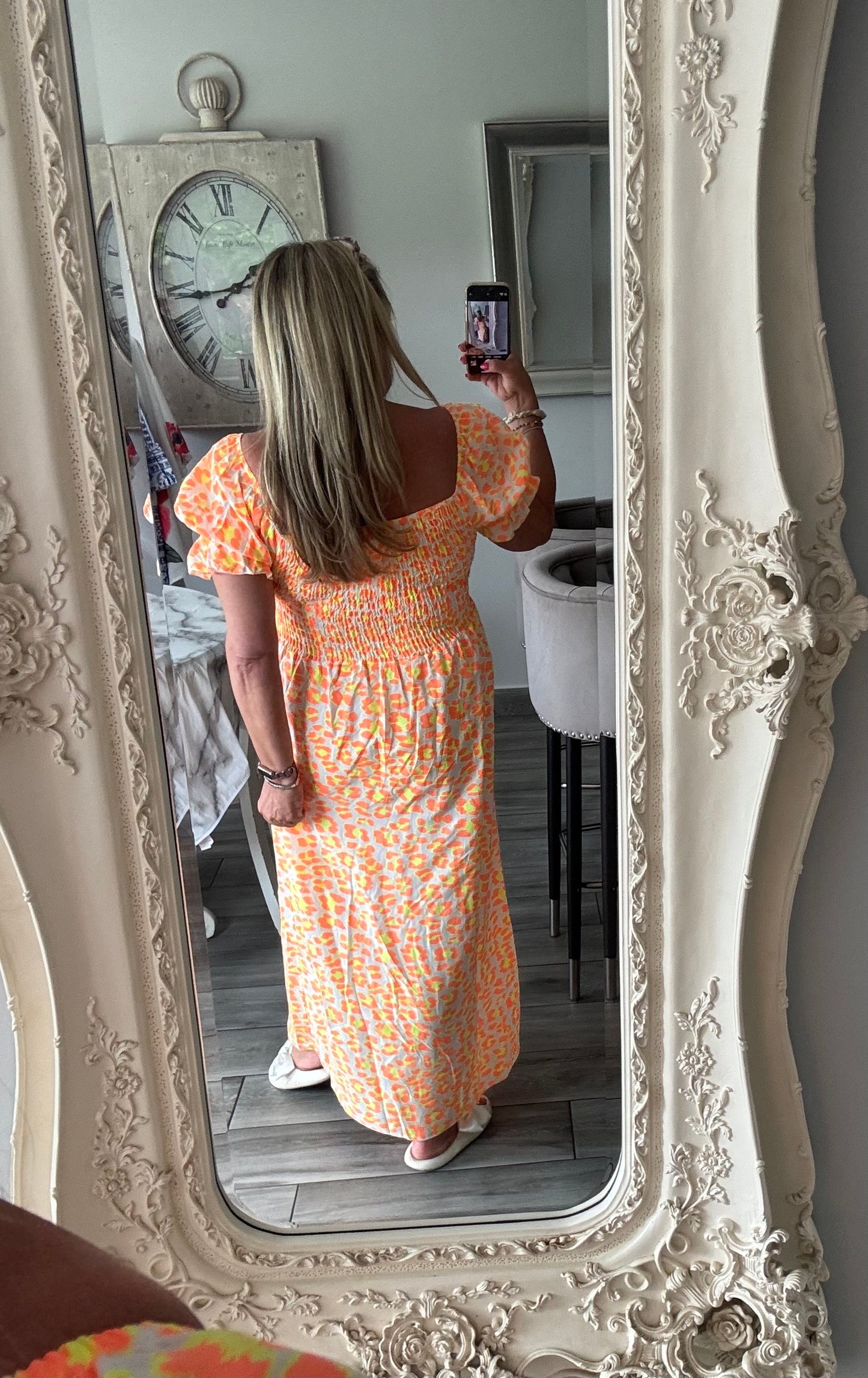 Aurora neon leopard print dress Shirred bust line