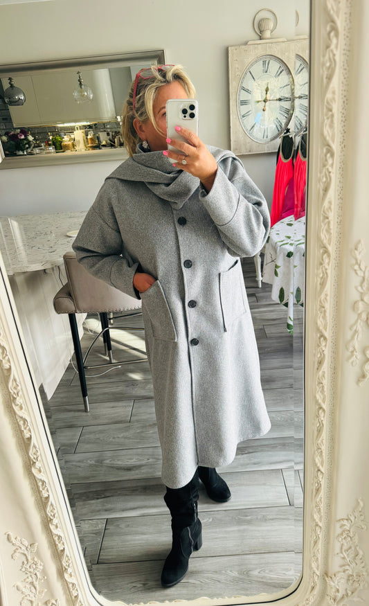 Mary Coat lightweight with attached scarf
