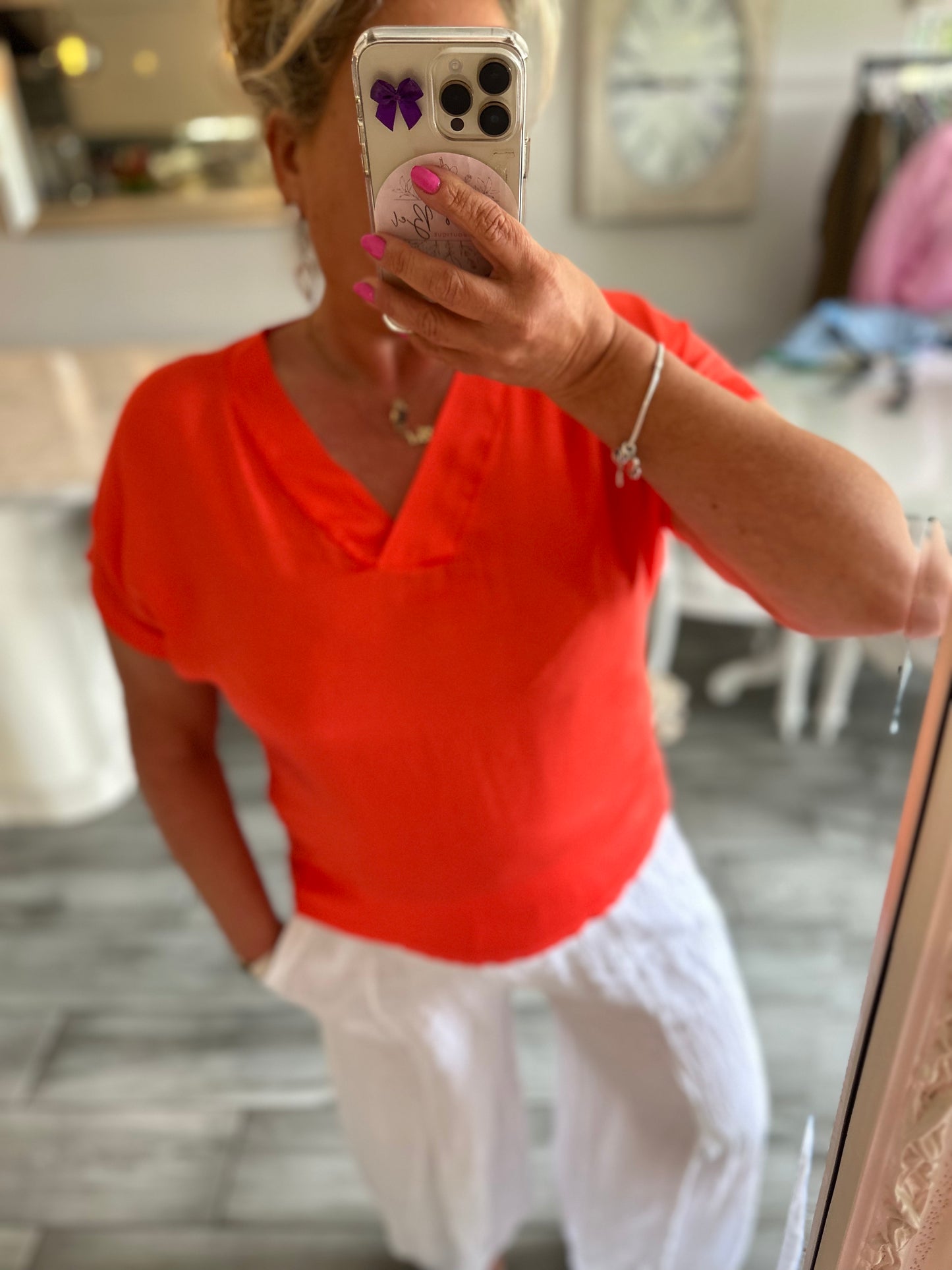 Sally Satin V Neck T-Shirt