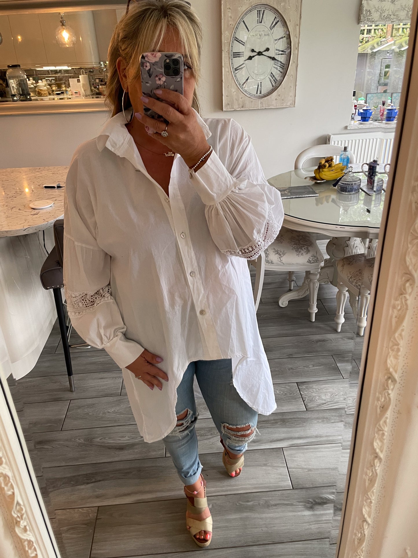 Hazel Hi-Lo Shirt With Lace Insert Sleeve