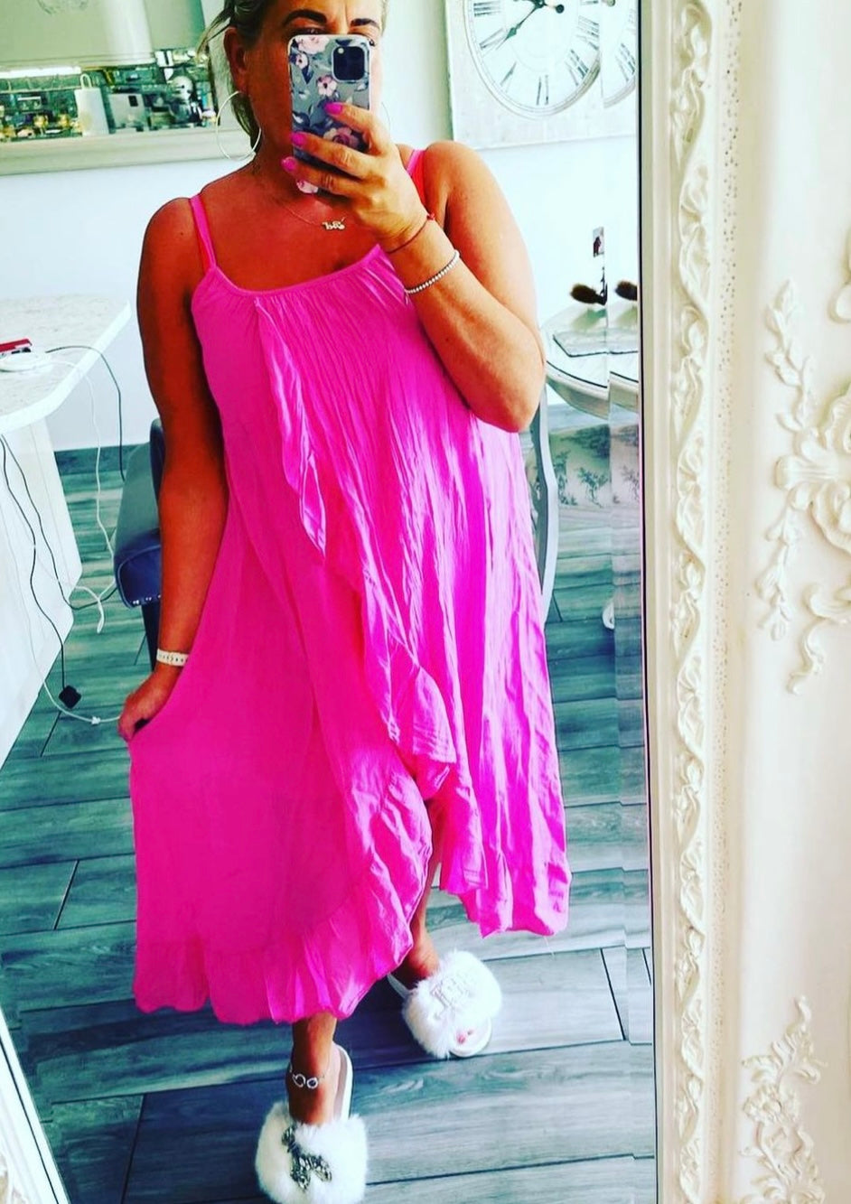 Nadia Spaghetti Strap Split Front Dress 100% cotton