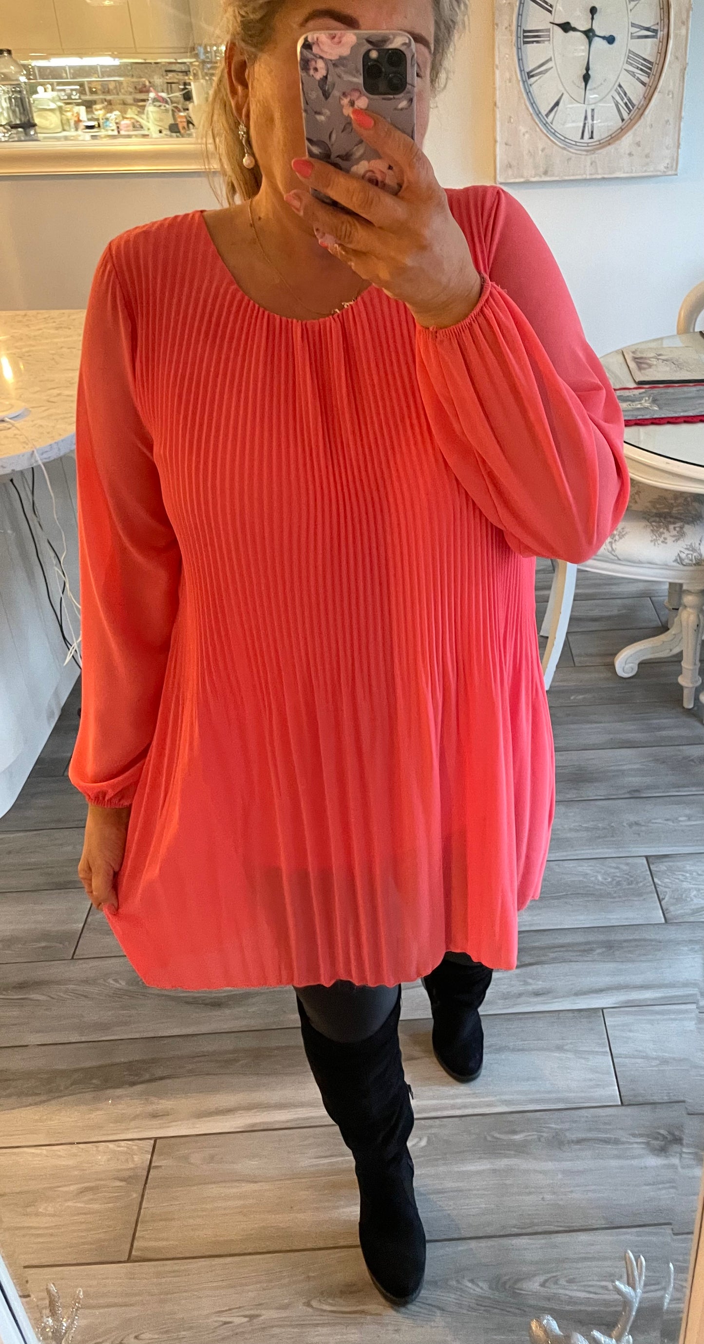 Charlie Long Sleeve Chiffon Plisse Top