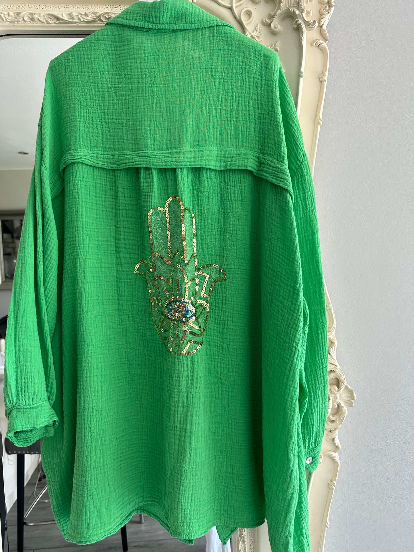 Hamsa Sequinned Hand Oversize Shirt