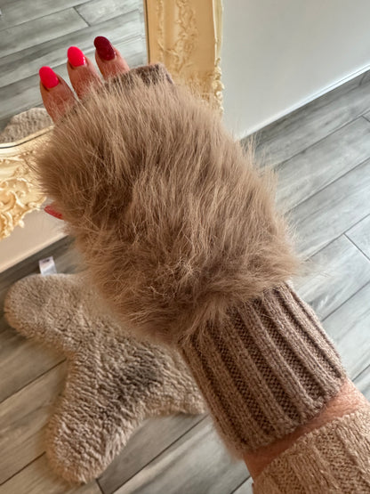 Pixie faux fur fingerless gloves with knitted cuff