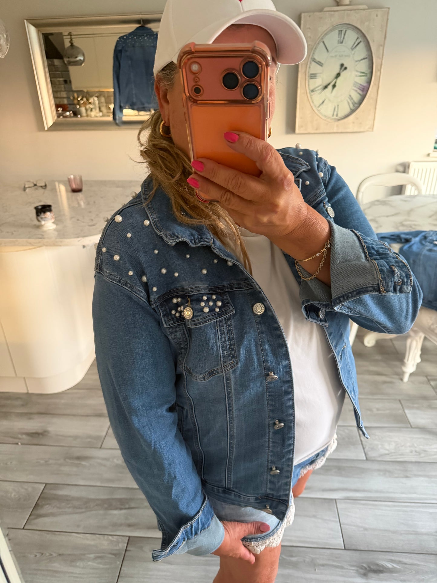 Mindy pearl detail stretch denim jacket