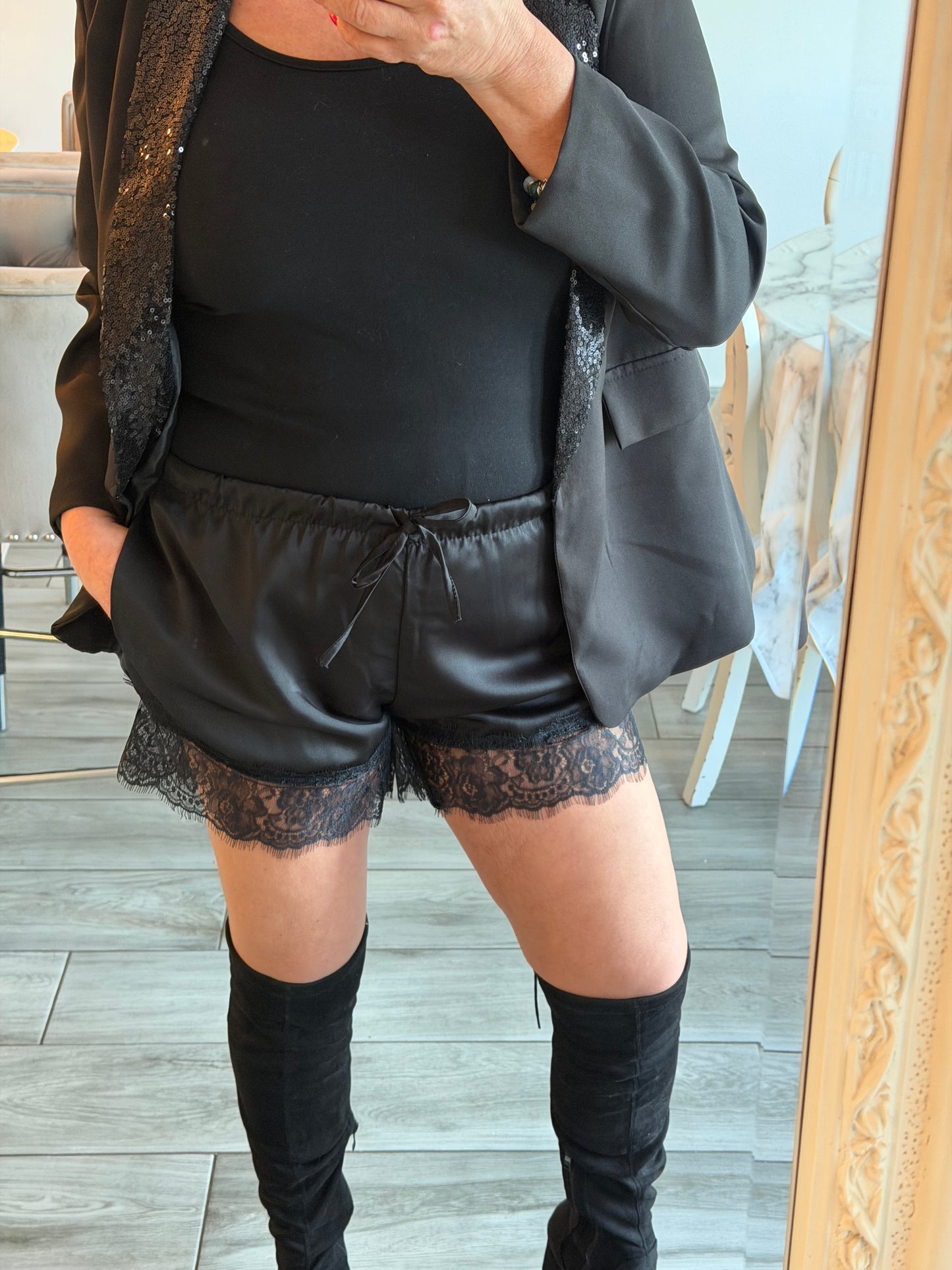 Faye satin lace shorts