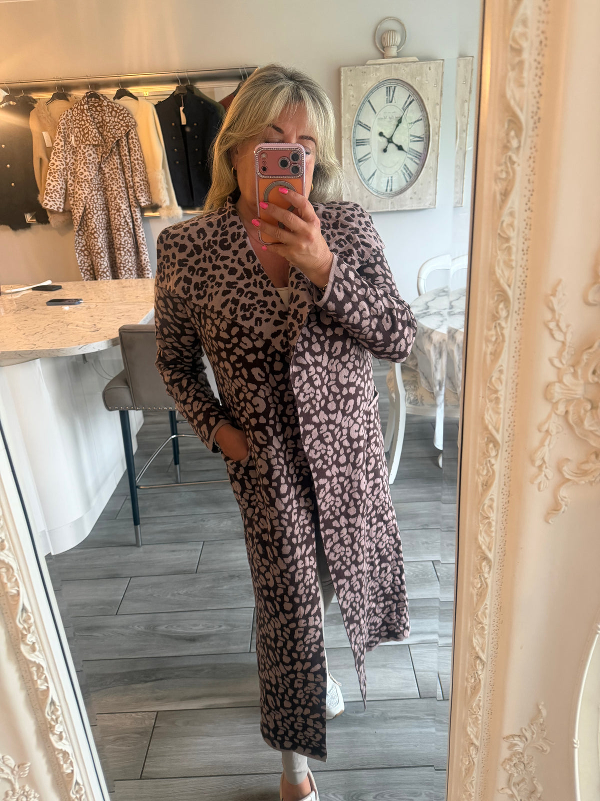 Laura Open cardigan leopard print with pockets