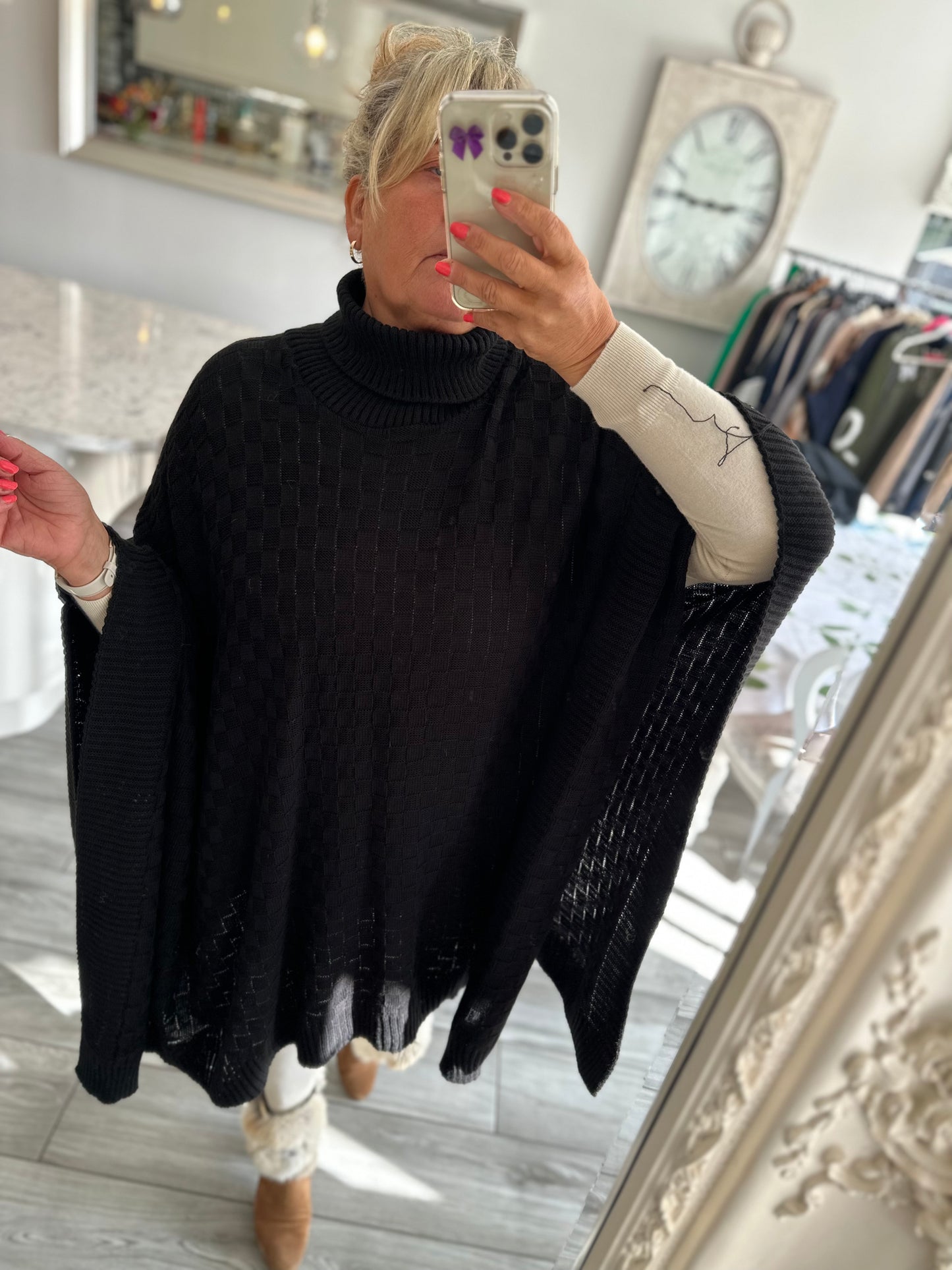 Cora Thin knit High Neck Poncho