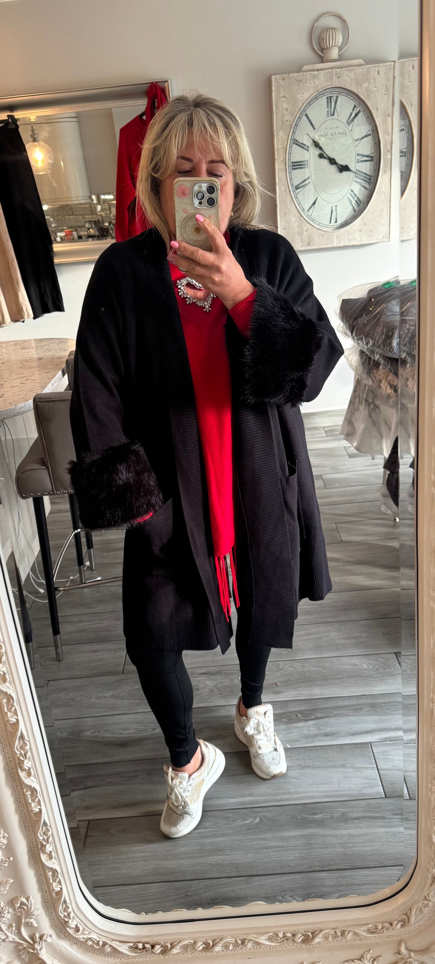 Molly cardigan with faux fur cuffs