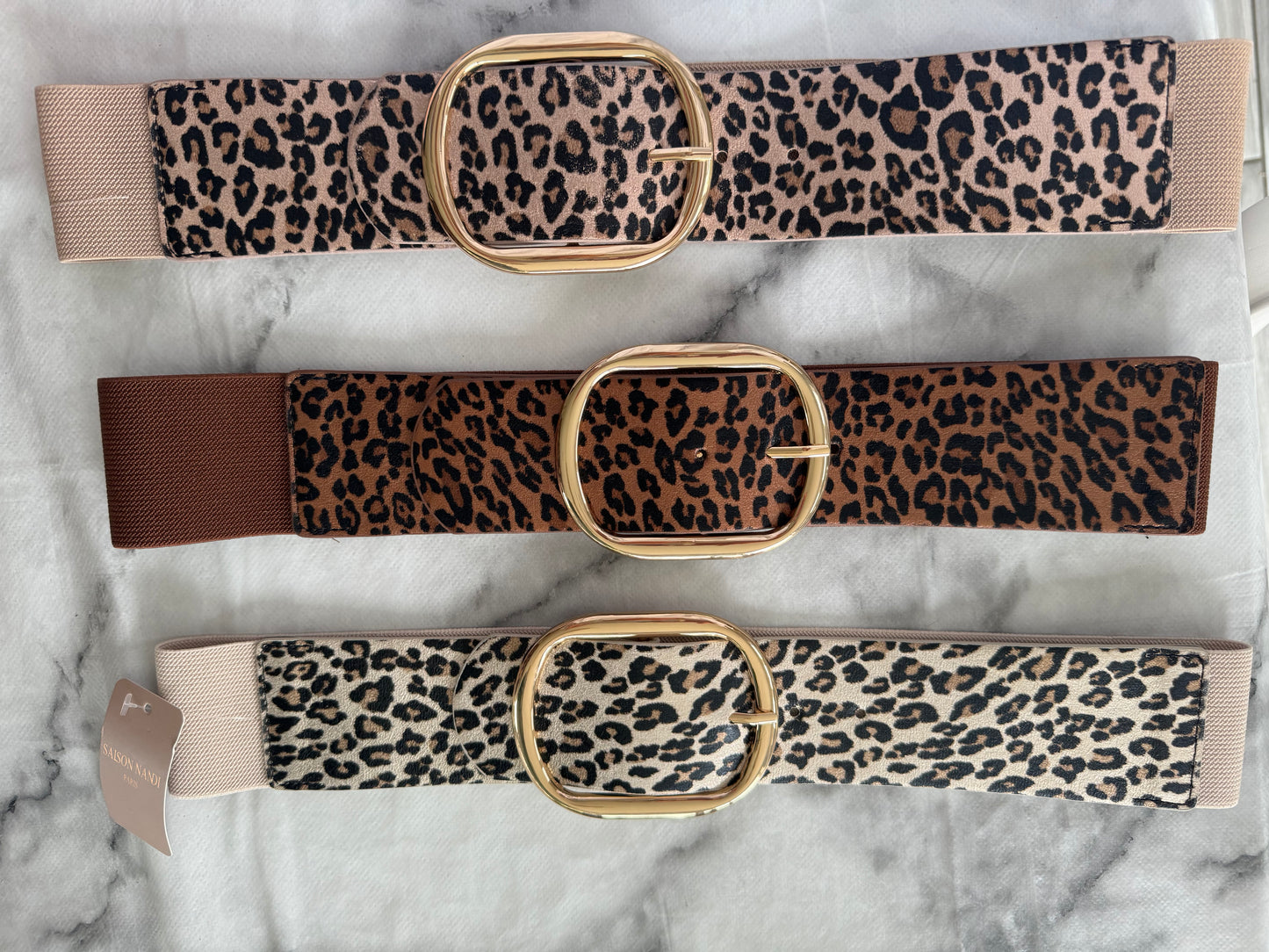 Mirella leopard Elasticated gold buckle belt