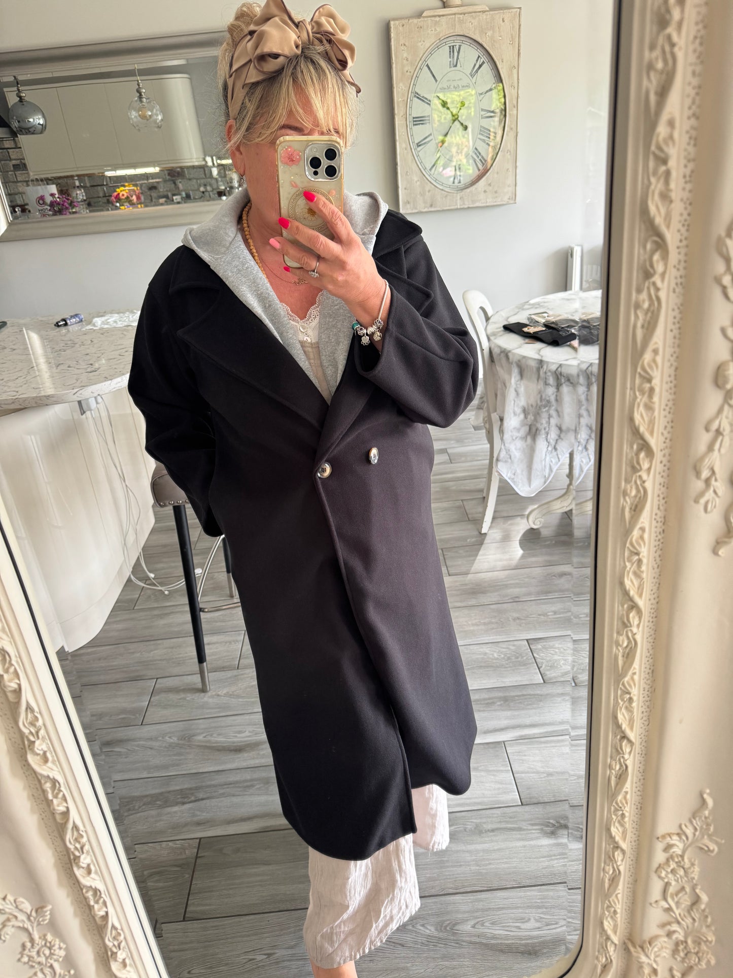 Julie lightweight coat with grey sweatshirt material hoodie