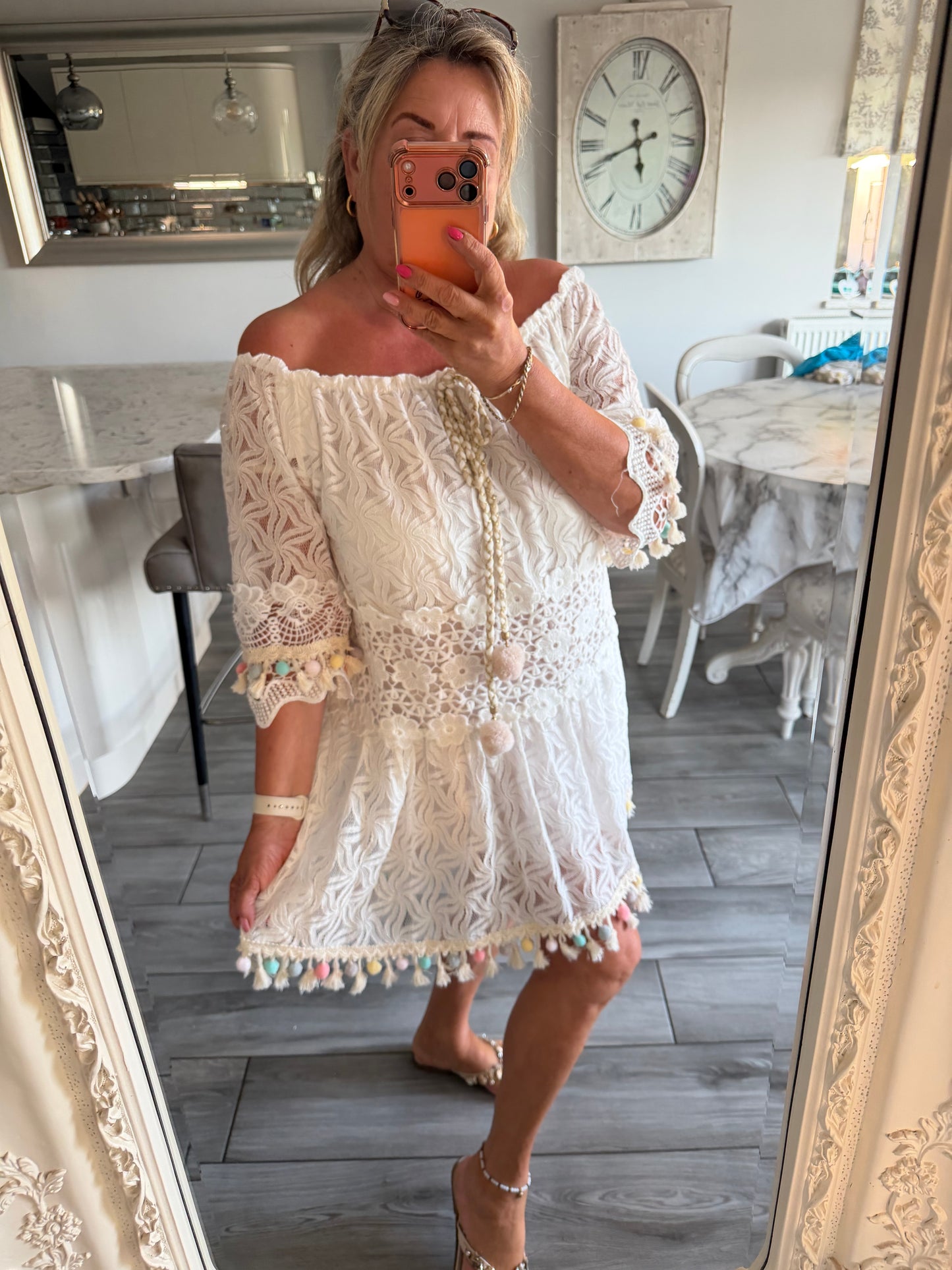 Rio double layered lace Pom Pom dress