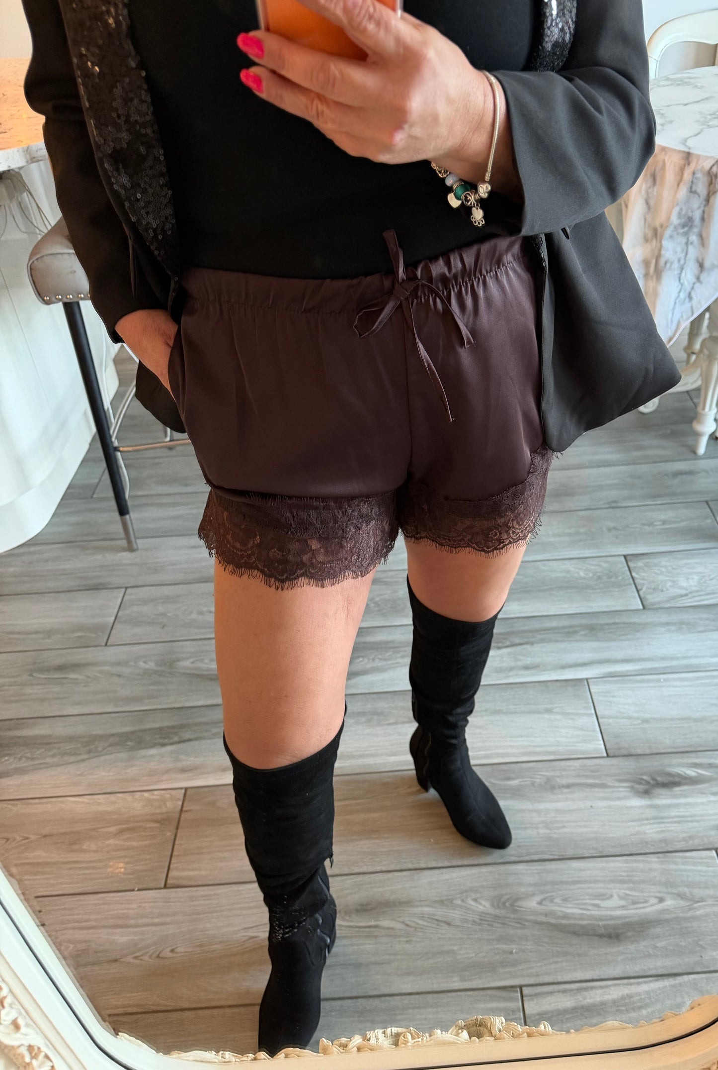 Faye satin lace shorts