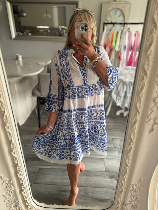 Negroni china blue stitch dress