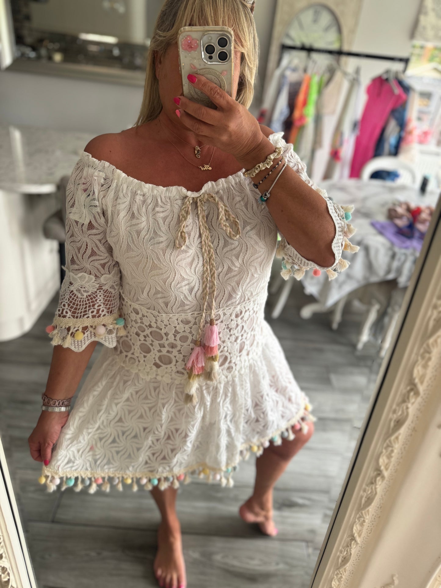Shakti lace Pom Pom dress