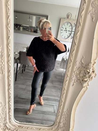 Arabella lightweight batwing jumper with silver fleck and daisies on the back