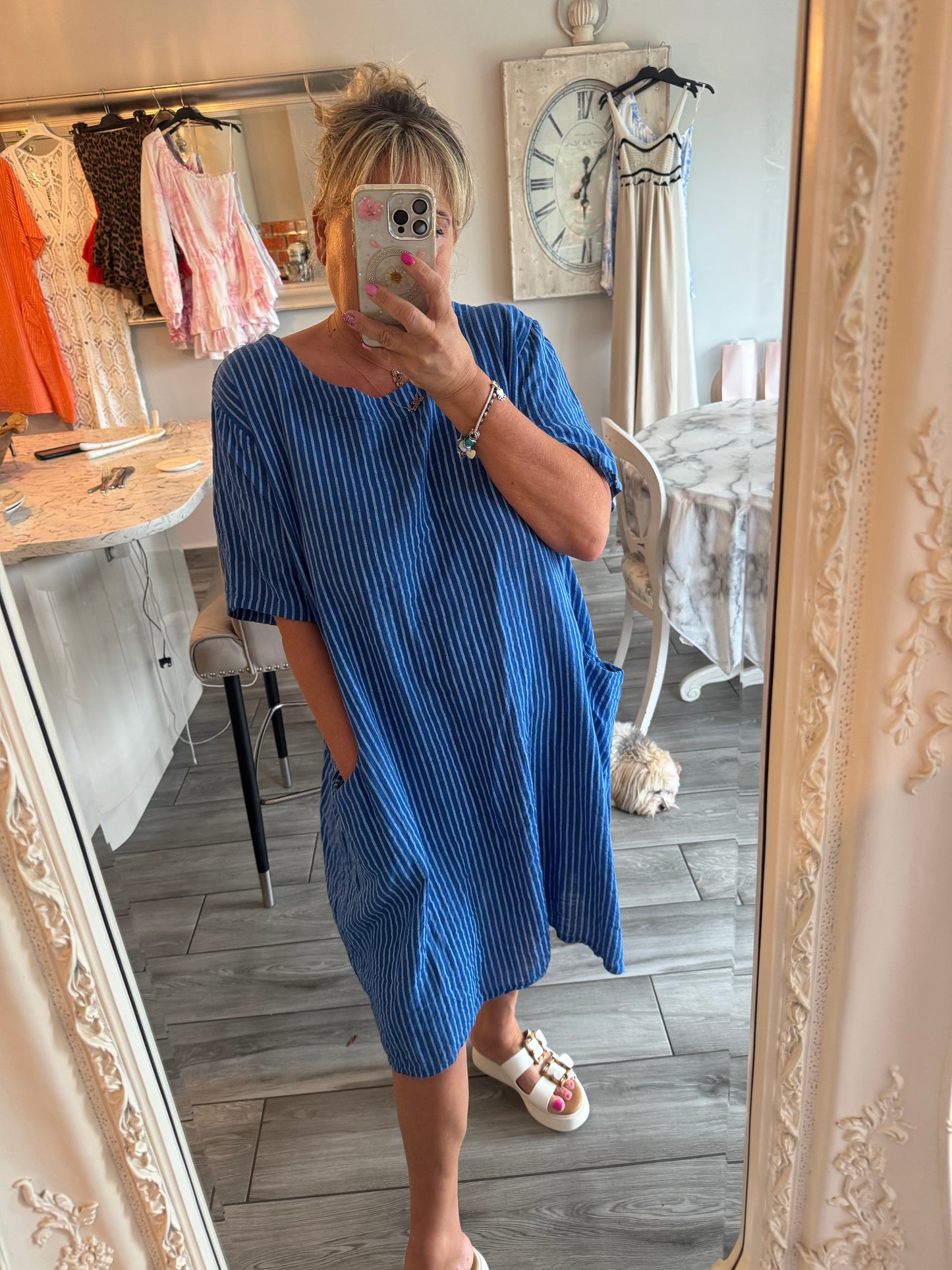 Pina 100% Cotton pinstripe dress with pockets