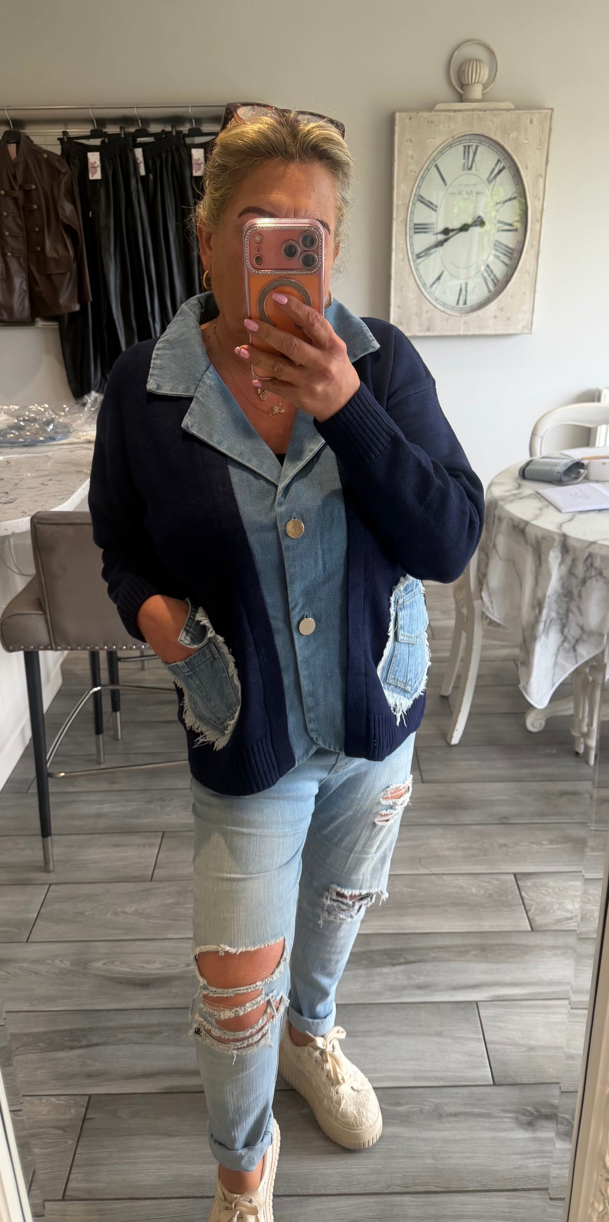 Lola cardigan with denim trim