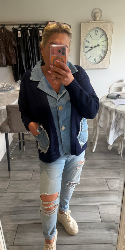 Lola cardigan with denim trim