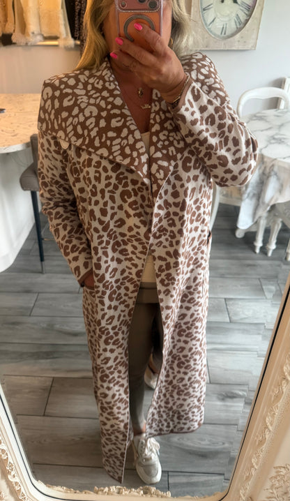 Laura Open cardigan leopard print with pockets