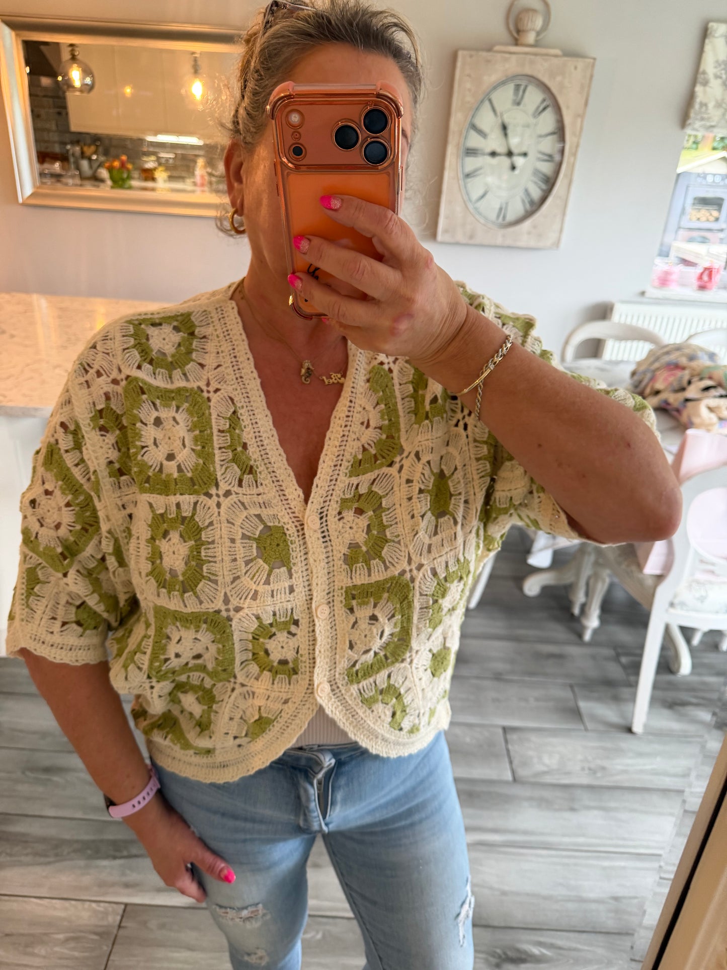 Antigua crochet cardigan top 100% cotton