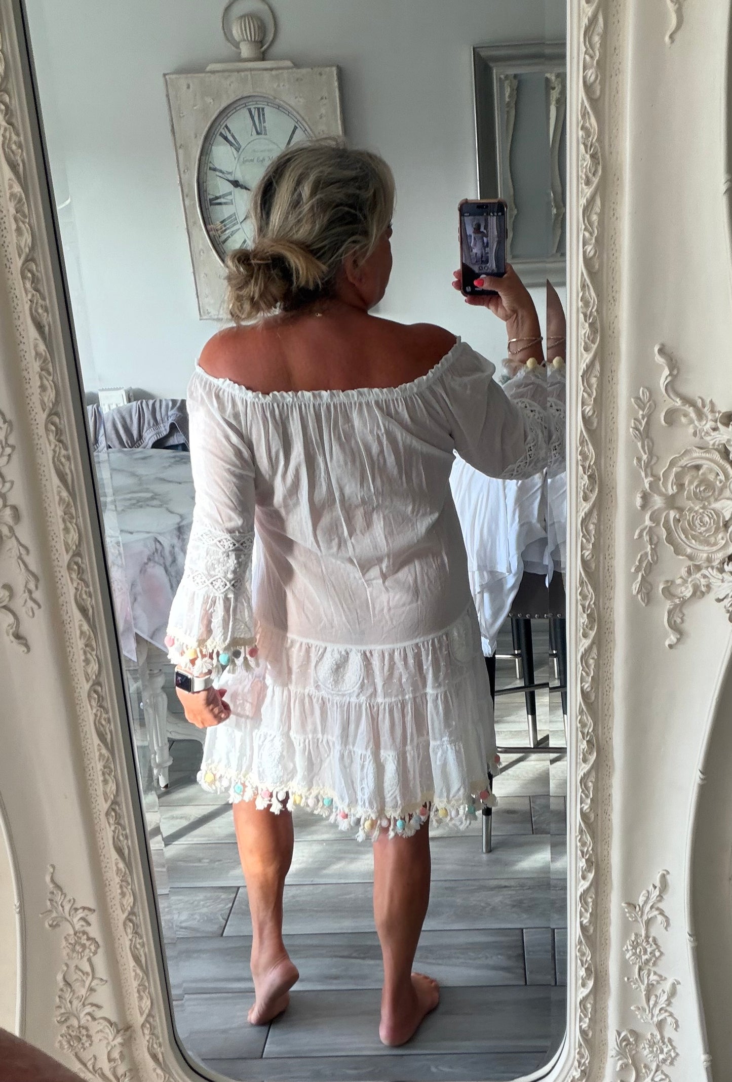 Georgia 100% cotton  Pom Pom detail Bardot dress