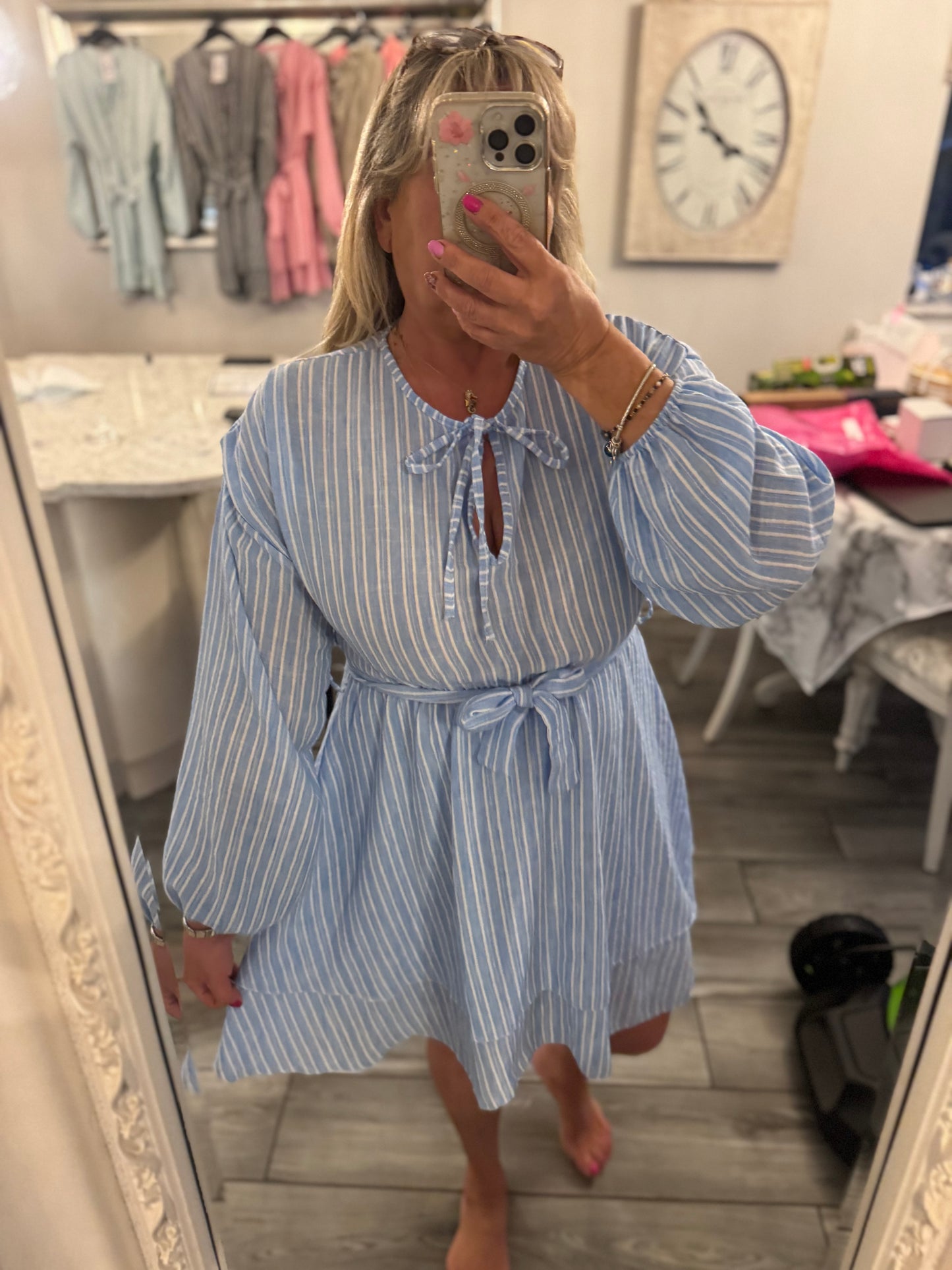 Judith pinstripe long sleeve dress