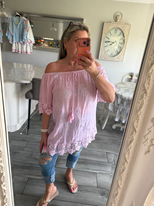 Arabella Bardot top with sequins